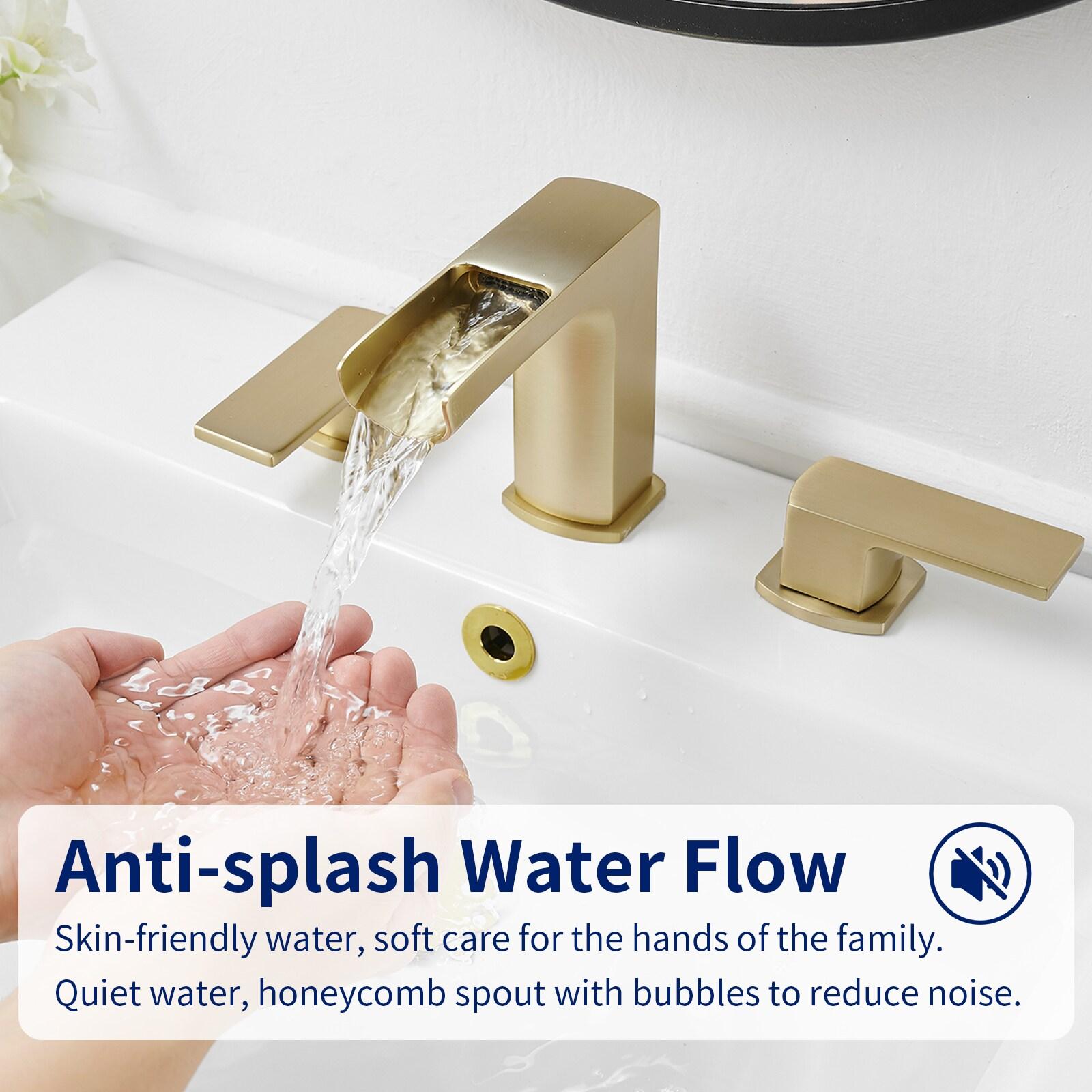 BWE Waterfall 8 in. Widespread Double Handle Bath Faucet Set 3 Holes Vanity Sink With Metal Drain