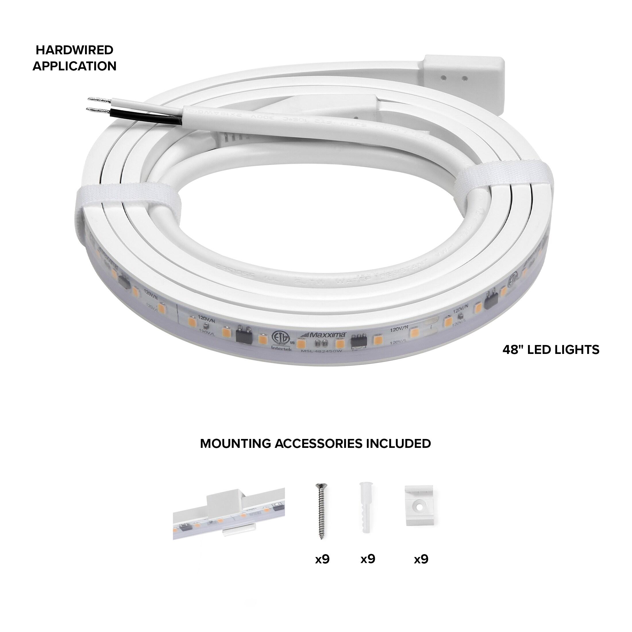 Maxxima 48 in. LED Under Cabinet Strip Light, Hardwired, 1840 Lumens, 3000K Warm White, 120V