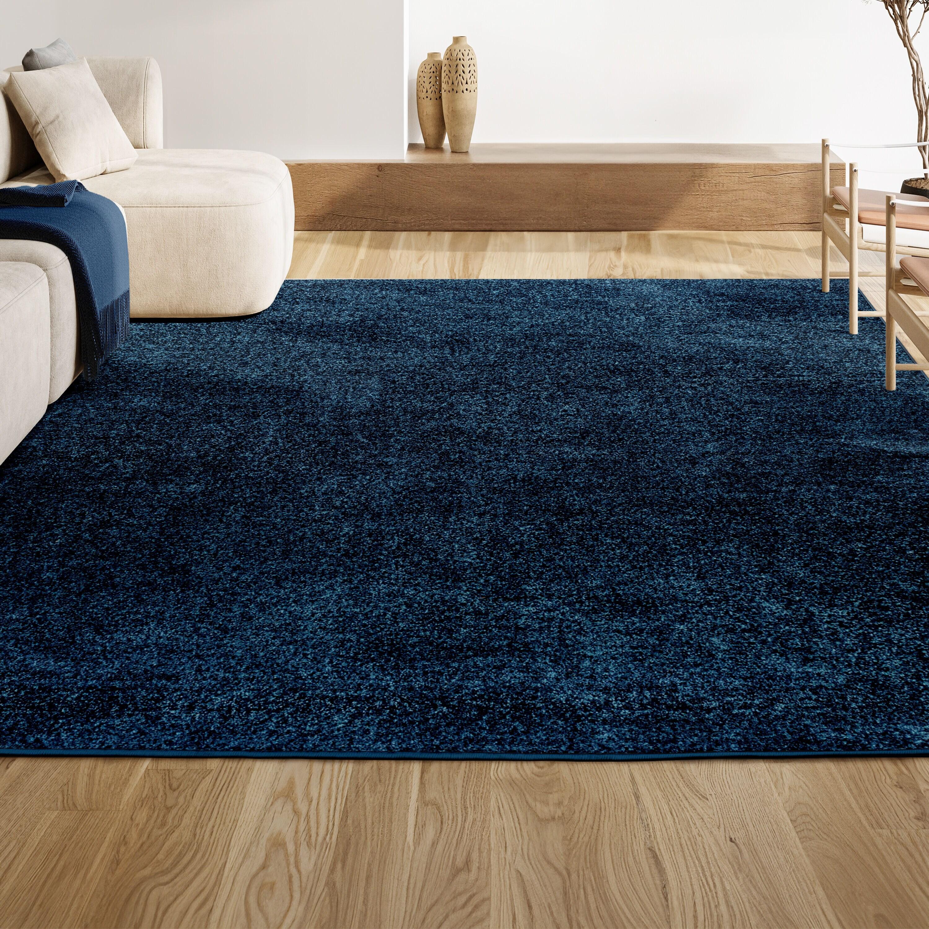 8'x10' Haze Solid Low-Pile Area Rug, Navy - JONATHAN Y