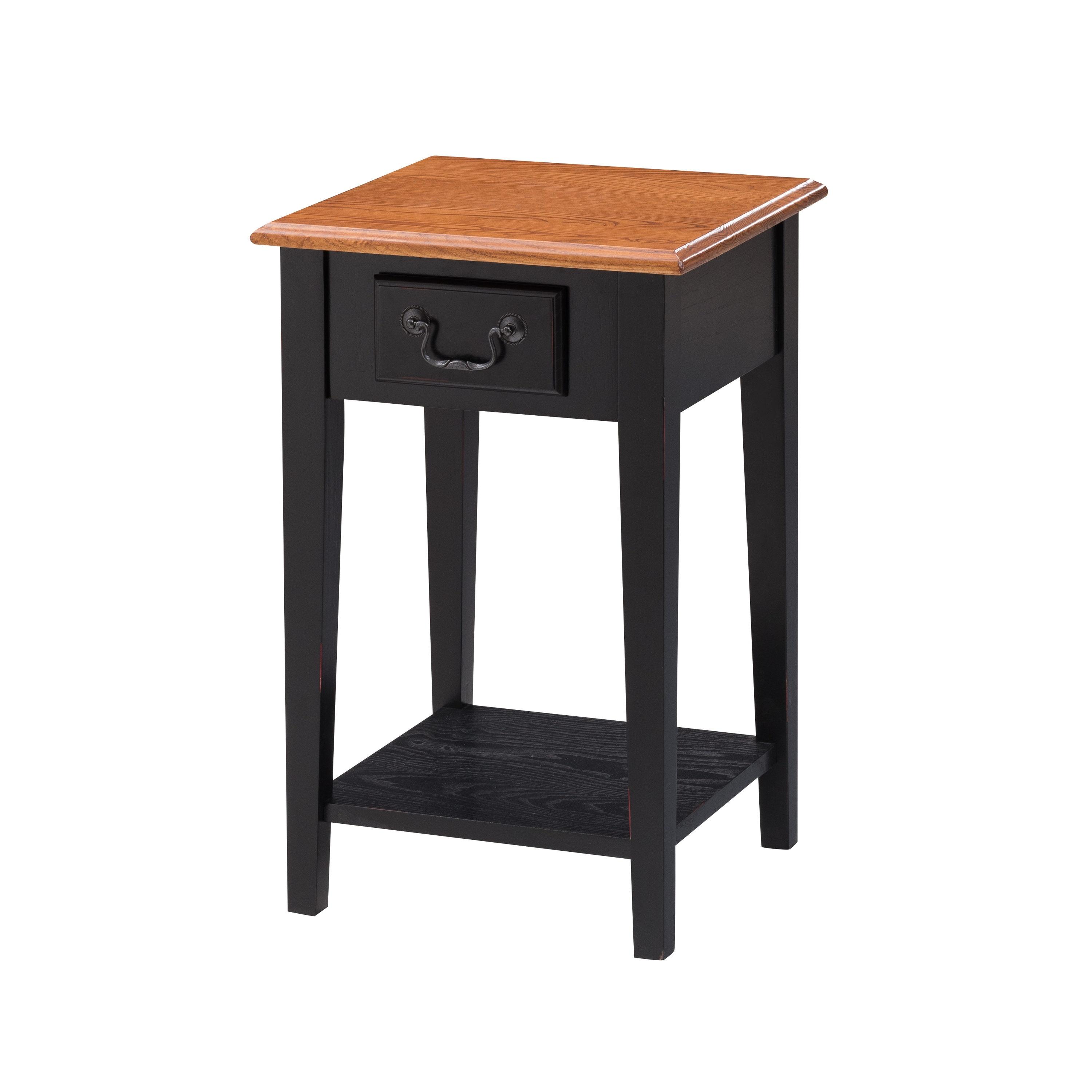 Home 9041-SL One Drawer Square Side Table with Shelf, Medium Oak and Slate Black