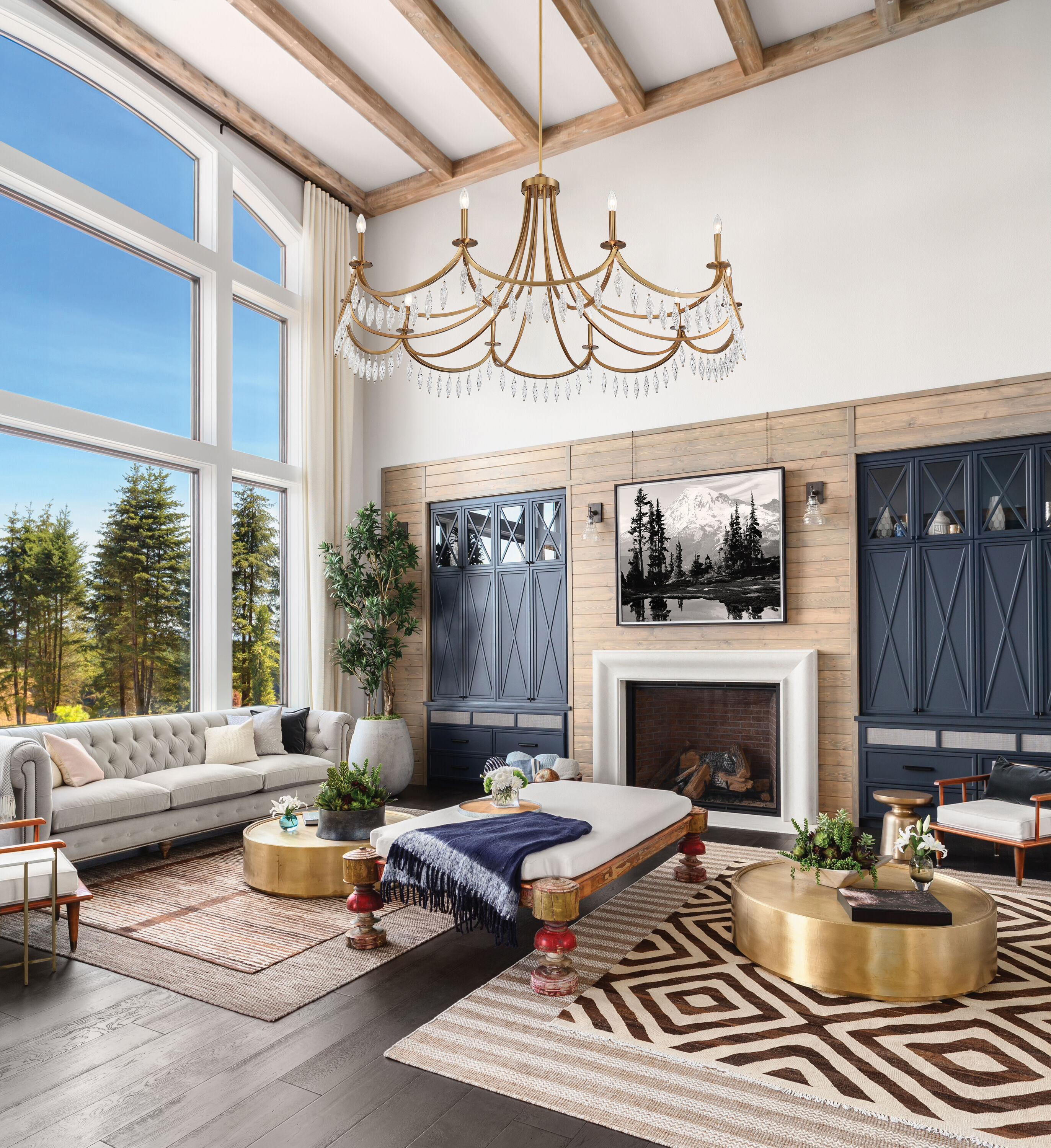 Vintage Glam Warm Brass Crystal 10-Light Chandelier