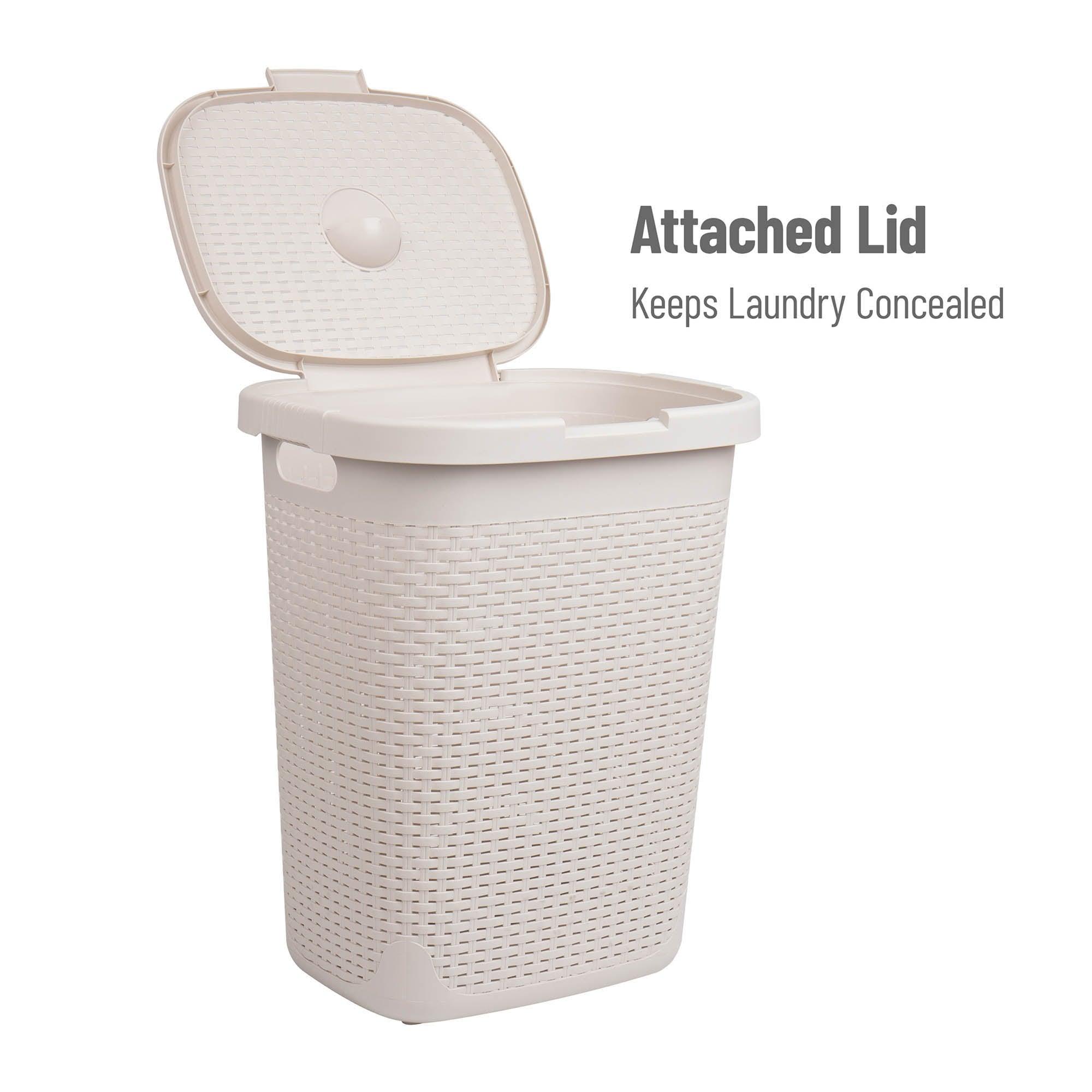 Mind Reader Mind Reader 50L Slim Laundry Hamper, Clothes Basket, Lid, Wicker Design, Plastic