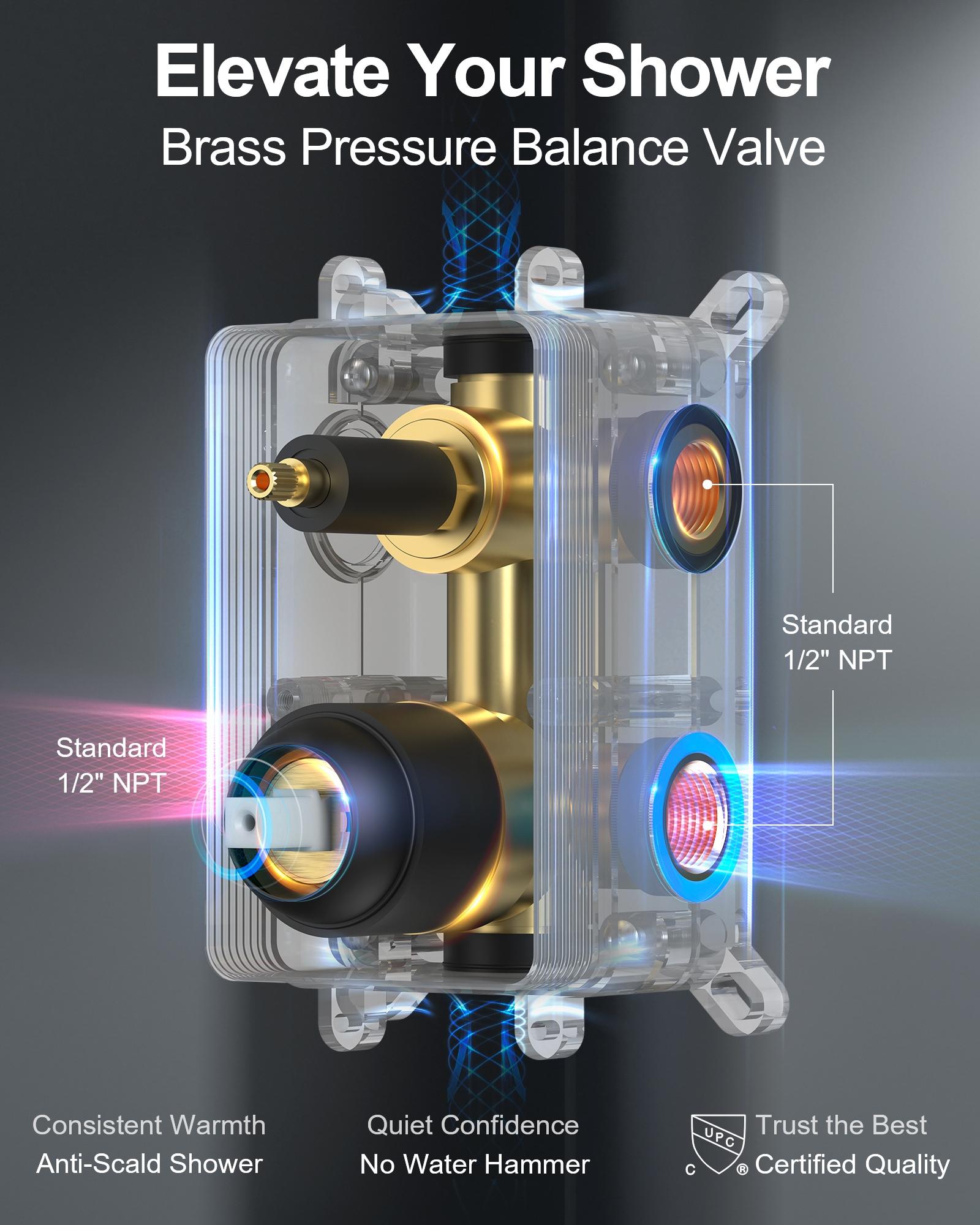 GRANDJOY Complete Shower System, 10" and 6" Dual Wall Mount Rain Shower Faucets with Handheld Shower Spray, High Pressure in Matte Black
