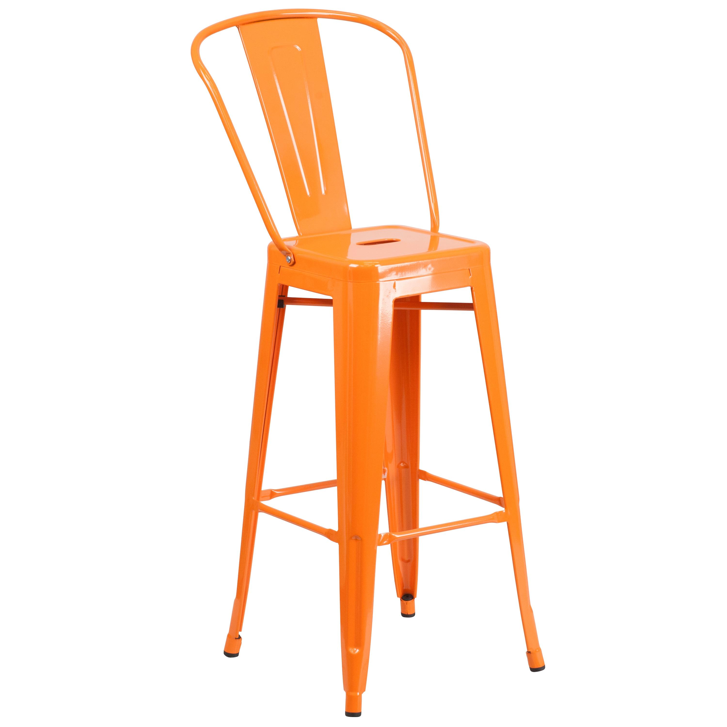 Flash Furniture Commercial Grade 30" High Orange Metal Indoor-Outdoor Barstool with Removable Back