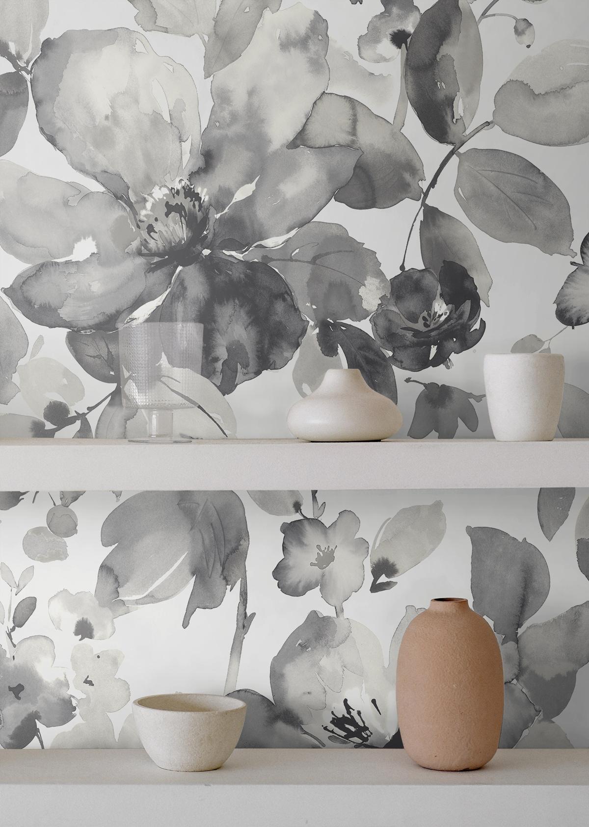 NextWall  Watercolor Flower Peel and Stick Wallpaper 20.5 in. W x 18 ft. L - Inkwell