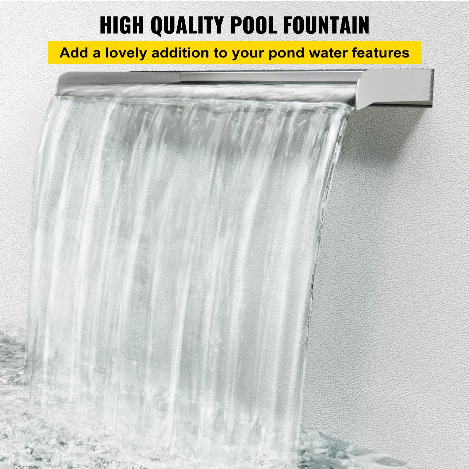VEVOR Pool Fountain Stainless Steel Pool Waterfall Spillway with Pipe Connector Rectangular Garden Outdoor (59.1")