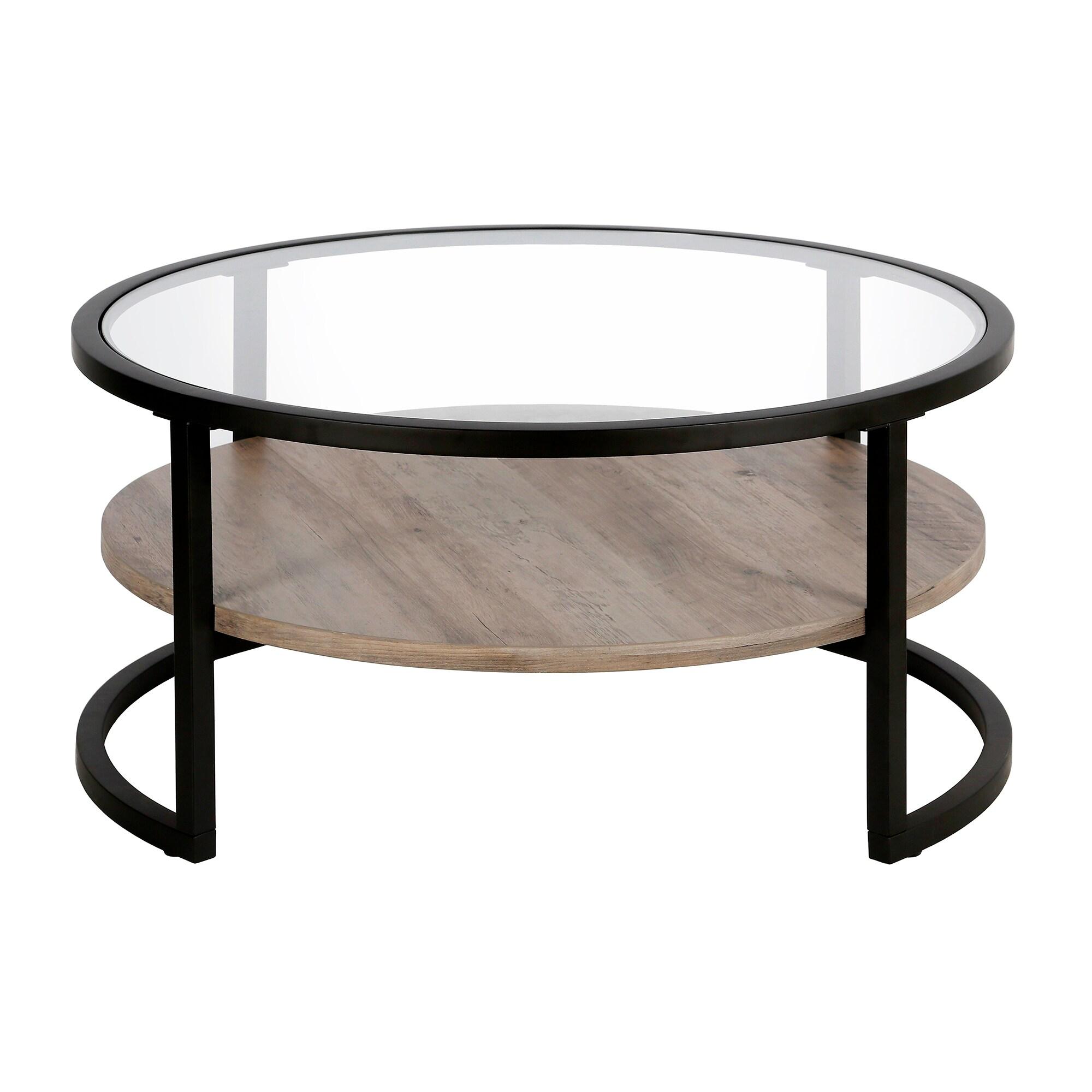 Evelyn&Zoe Mesa de Centro Redonda Redonda Winston 34.75", Bronce Ennegrecido/roble Gris