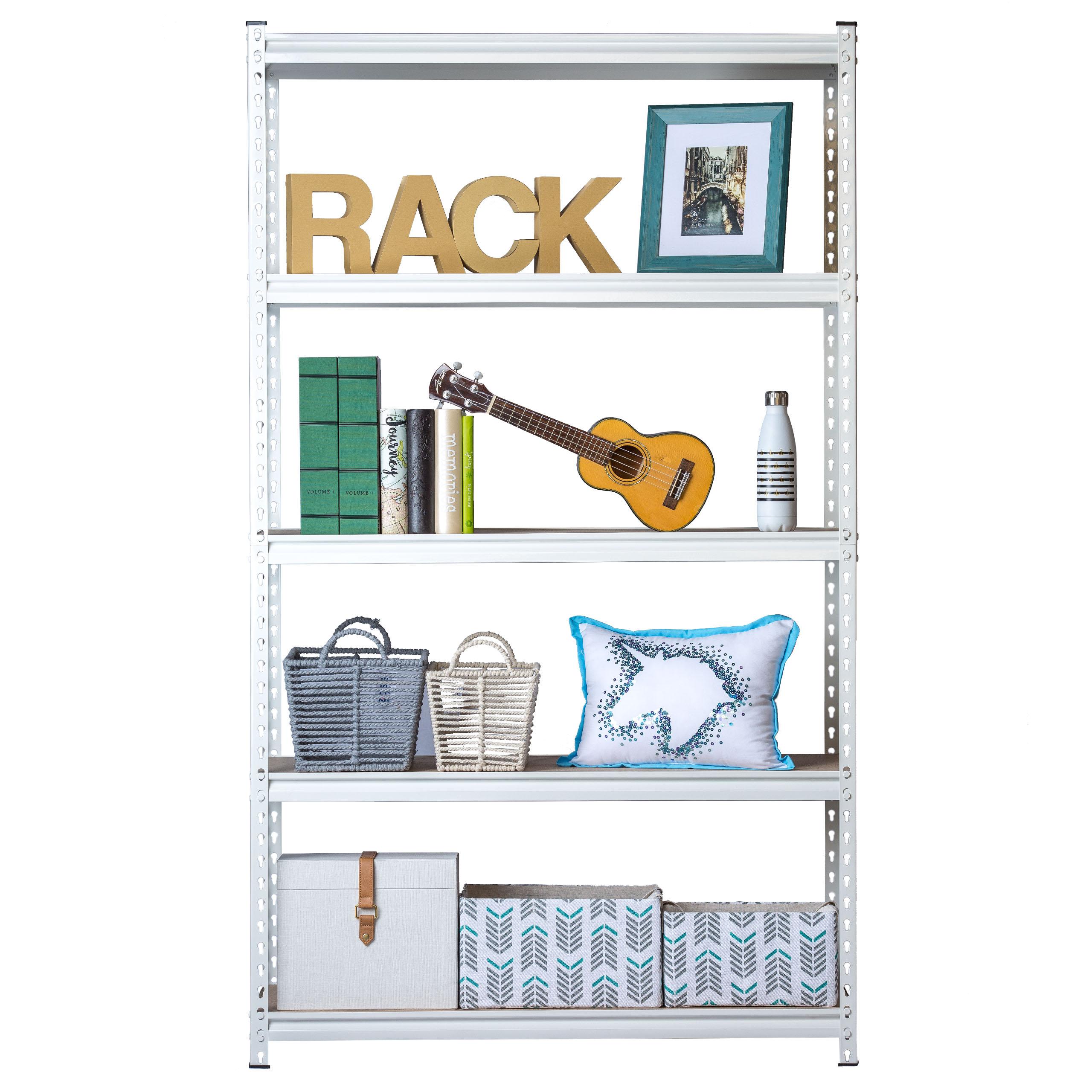 King's Rack 5-Tier Metal Boltless Storage Shelving in White/Wooden