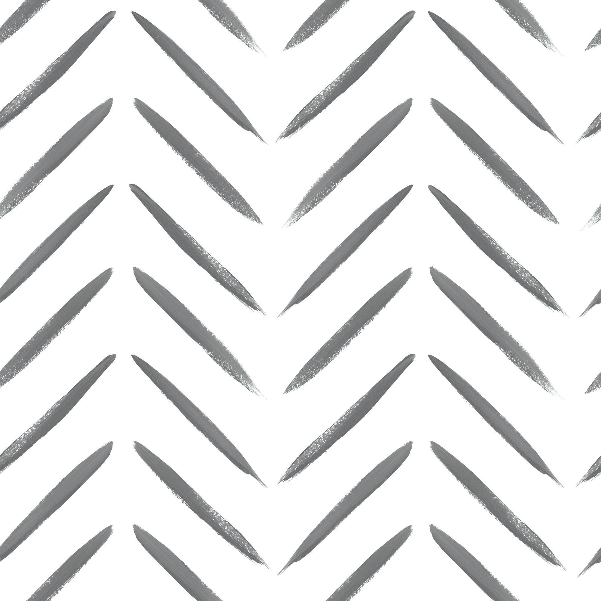 Holden Chevron Brush Marks Black and White Wallpaper: Modern Non-Pasted Paper, Classic Pattern, Washable, 33ft x 20.8in