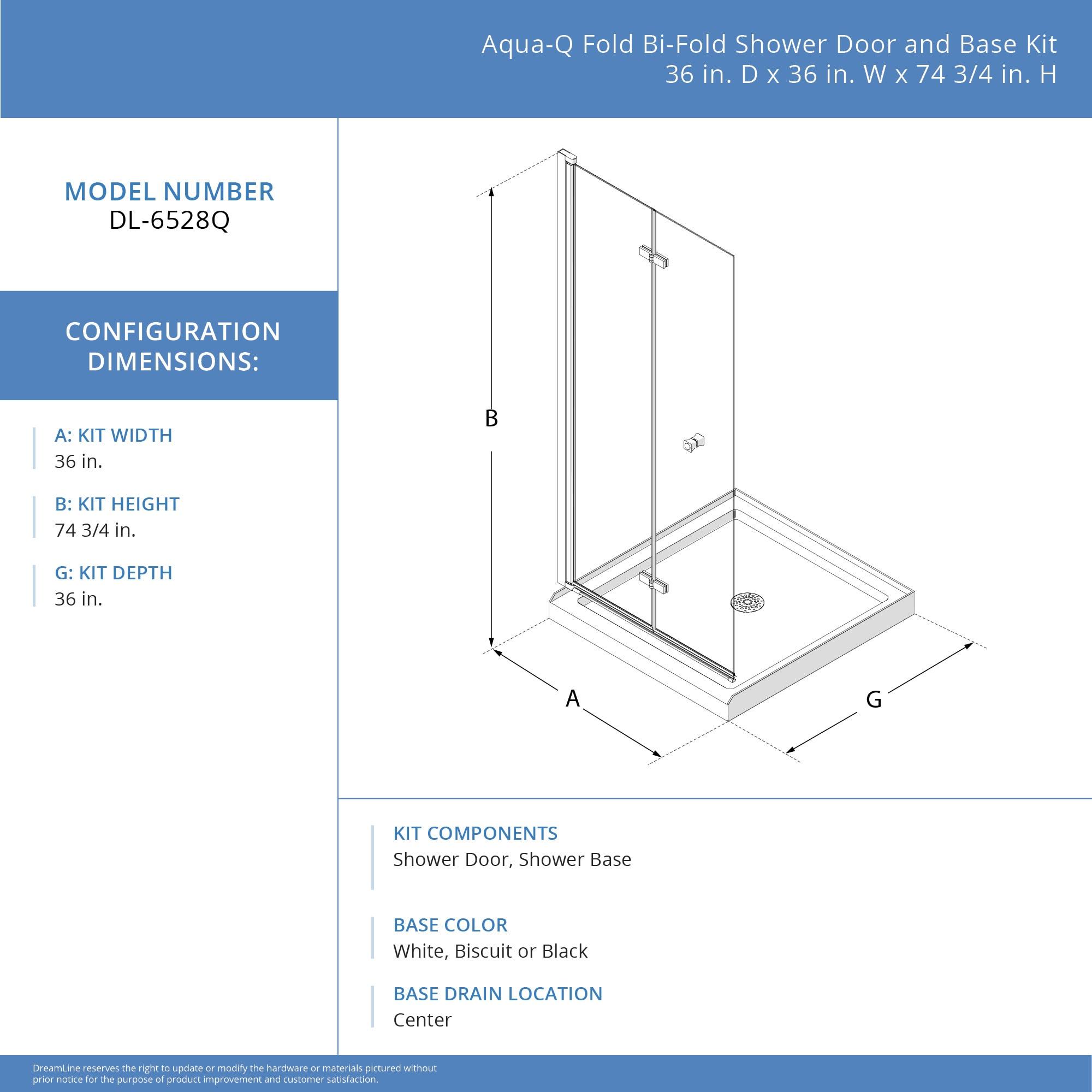 DreamLine Aqua-Q Fold 36 W X 36 D X 74.75 H Frameless Square Shower Enclosure DL-6528QC-88-06