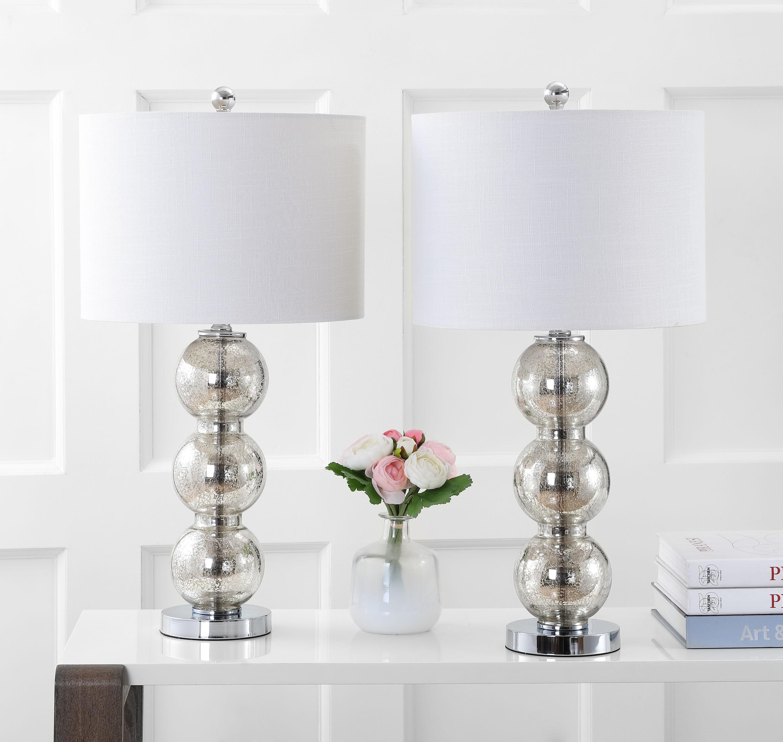 Rosdorf Park Led Table Lamps Set Of 2 - Contemporary Triple Glass Sphere Design, Mercury Silver/Chrome Finish