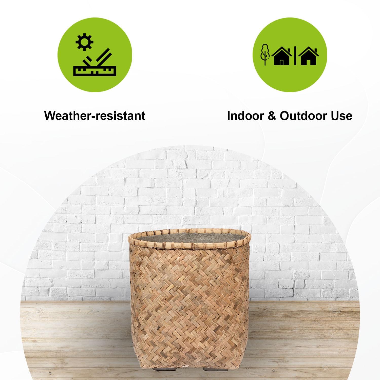 Pottery Pots USA Inc. Pottery Pots Zayn Bamboo Indoor Outdoor Round Planter, Natural Finish 18.9" x 18.9" x 20.9"