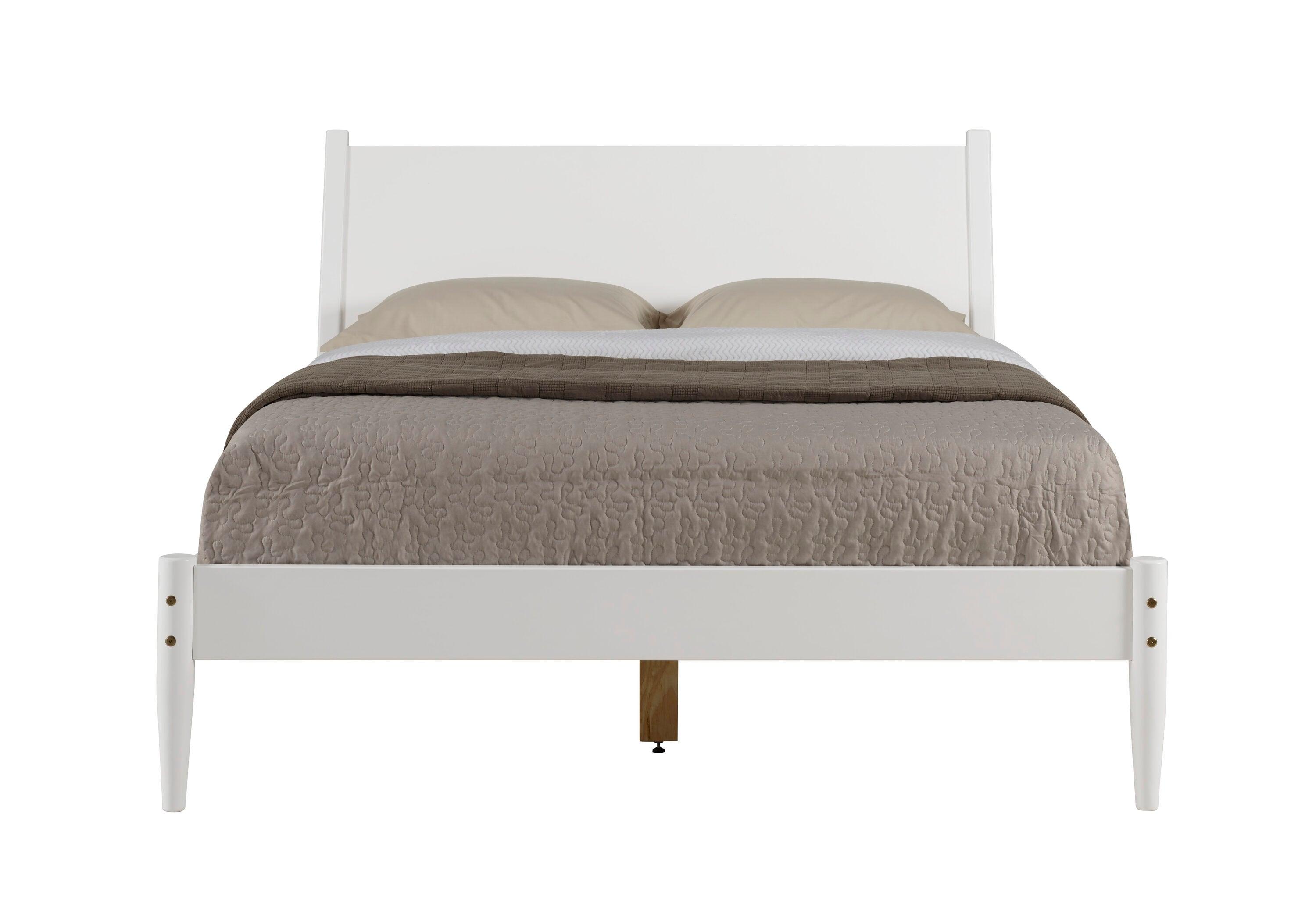 Camaflexi Mid Century Platform Bed Wood Panel Bed Frame with Headboard, Queen, White
