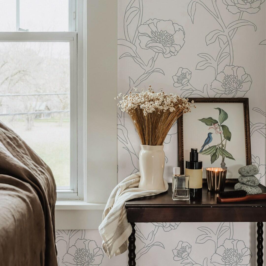 Tempaper & Co. Peonies Removable Peel and Stick Wallpaper, Black and White Floral, 56 sq. ft.: Vinyl Self-Adhesive Botanical Decor