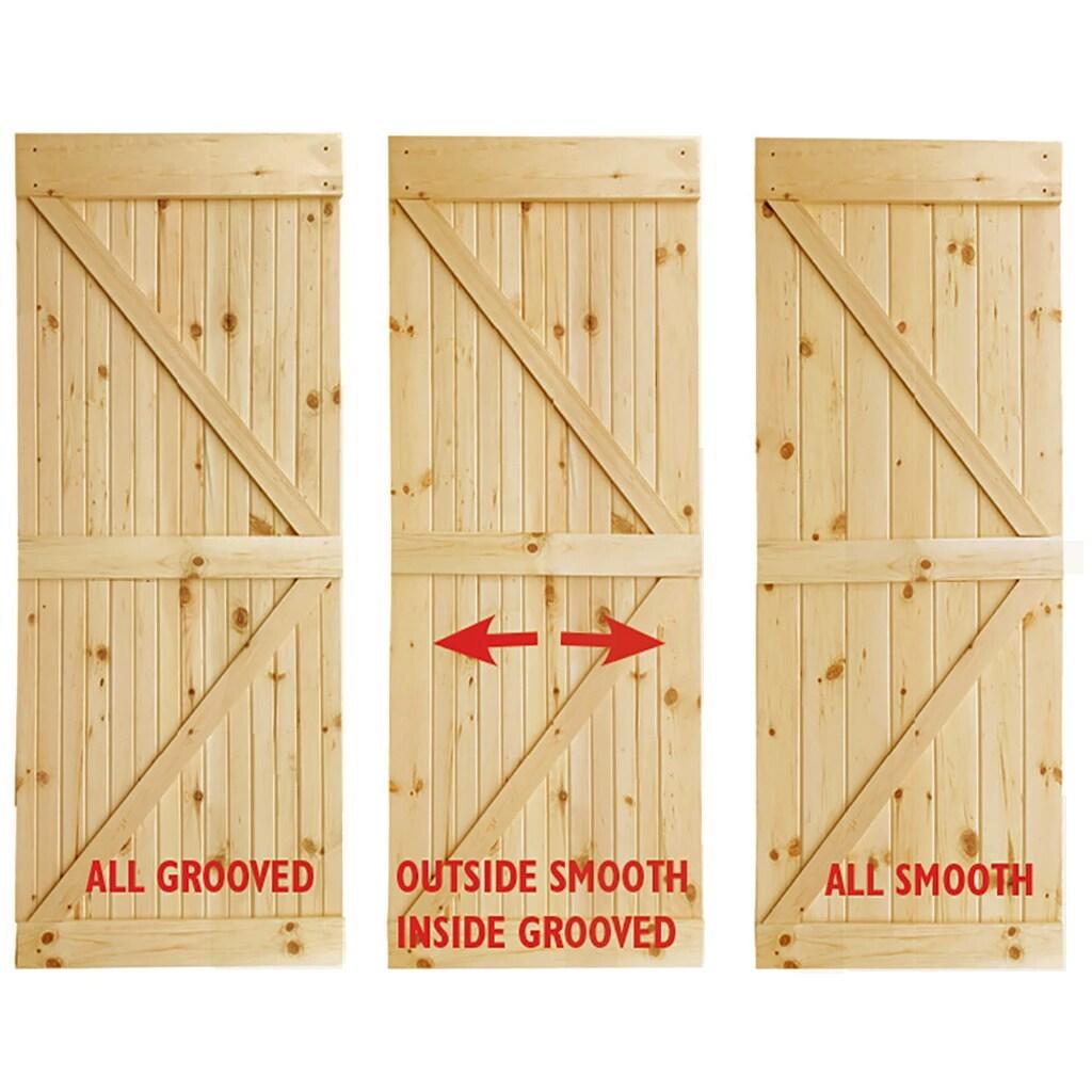 Flush Solid and Manufactured Wood Unfinished K-Bar Solid Core Pine Interior Barn Door