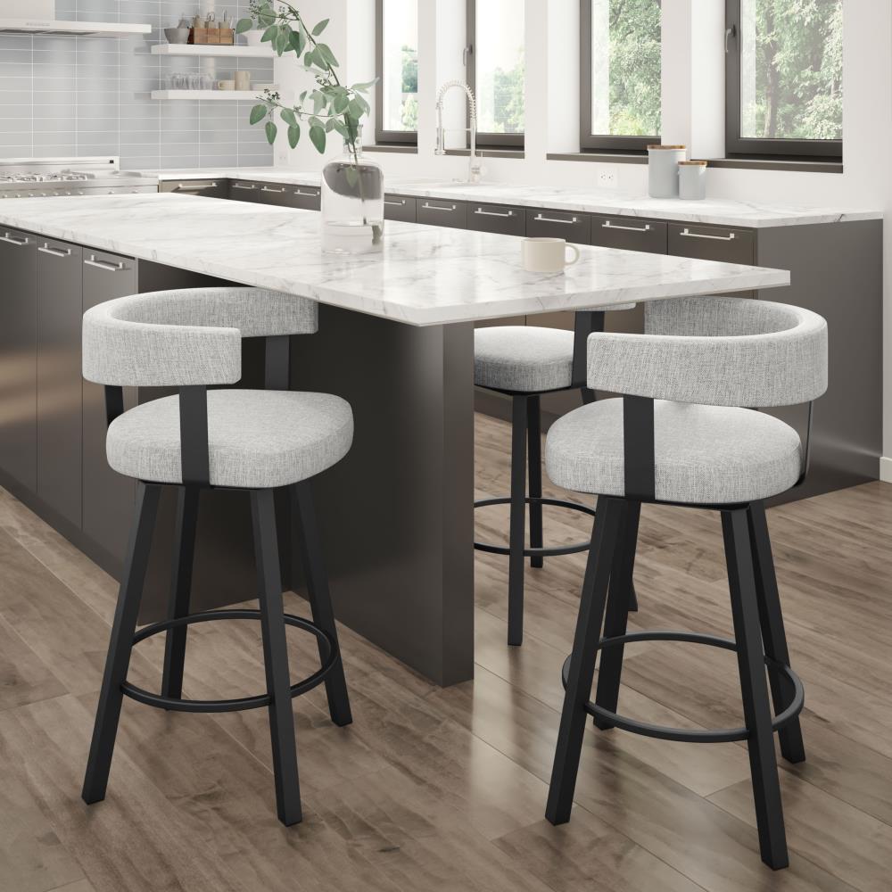 Amisco Parker 26 In. Swivel Counter Stool - Grey White Polyester / Black Metal