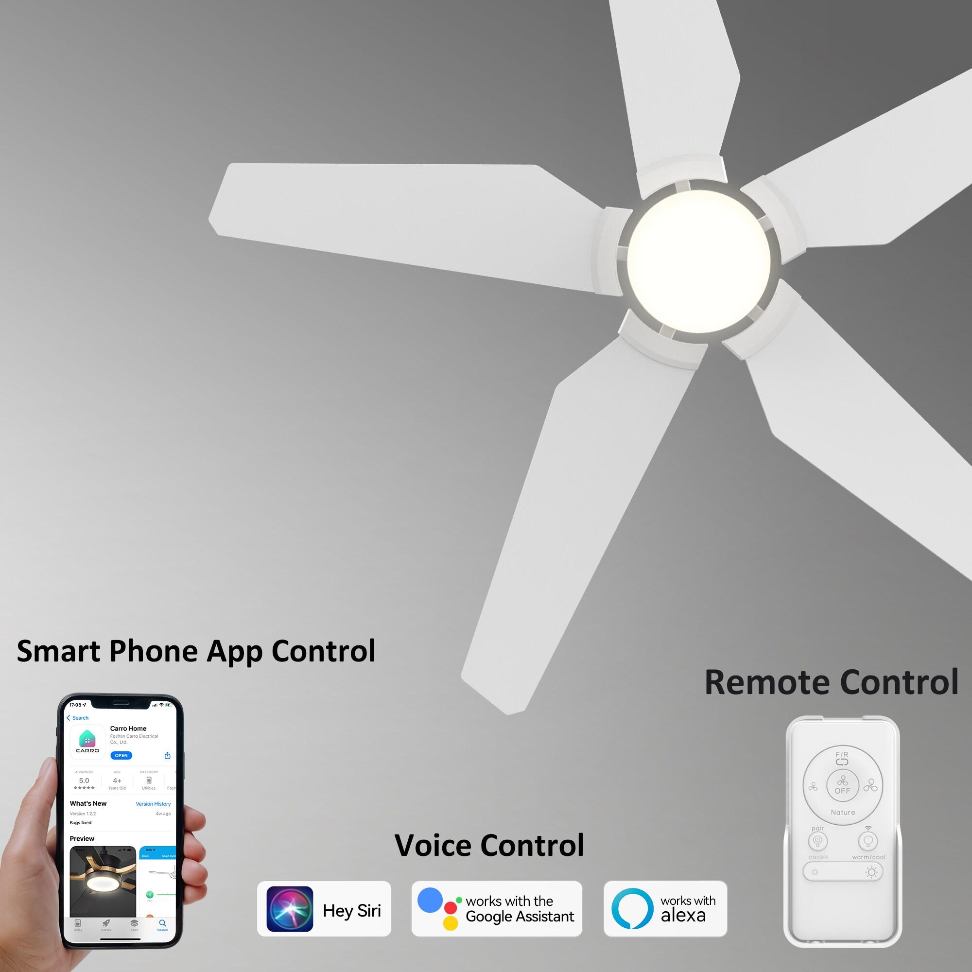 48" 5 Blade White Wifi Ceiling Fan with Light and Remote for Smart Home
