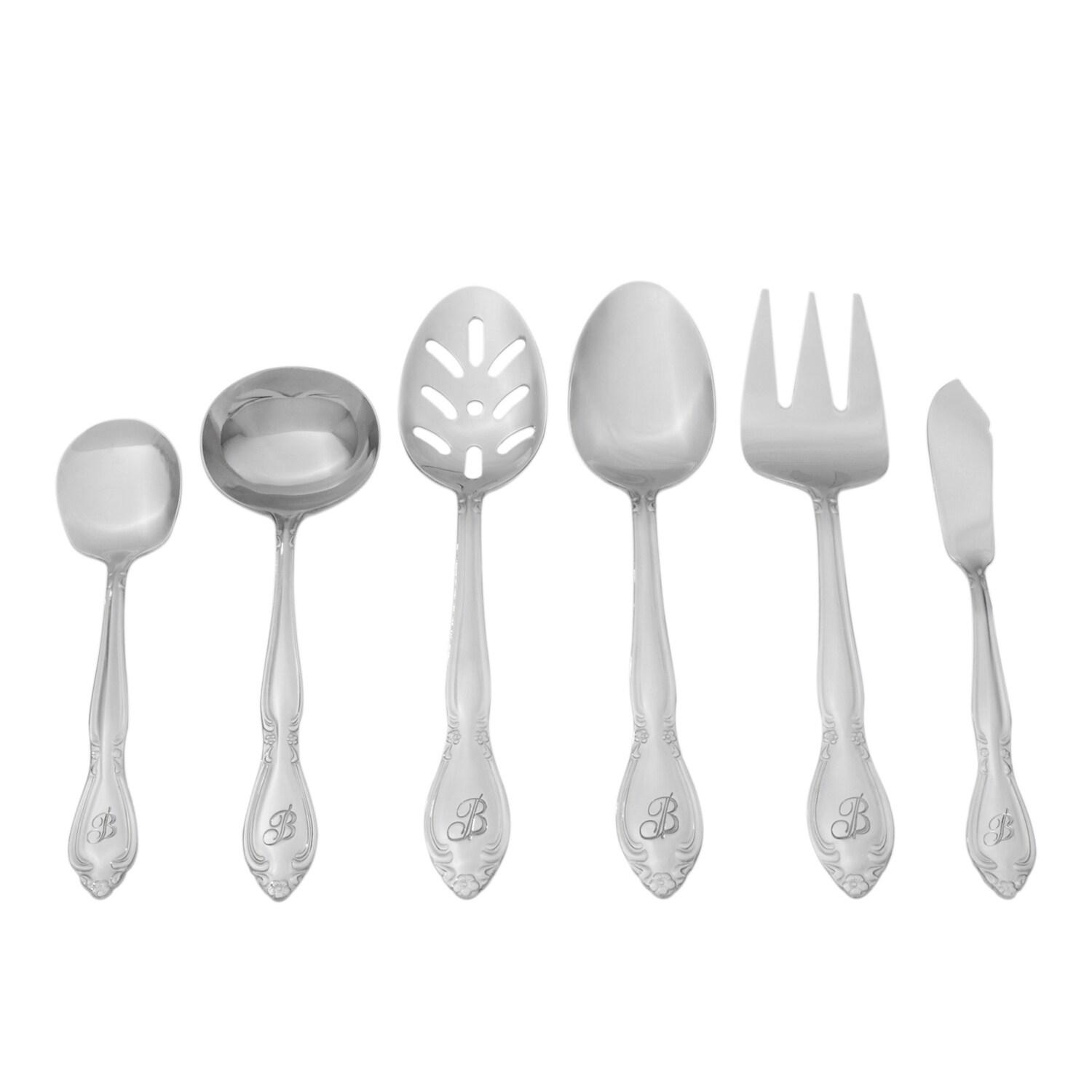 RiverRidge Home RiverRidge Rose Flatware 46-Piece Monogrammed Stainless Steel Silverware Set for 8
