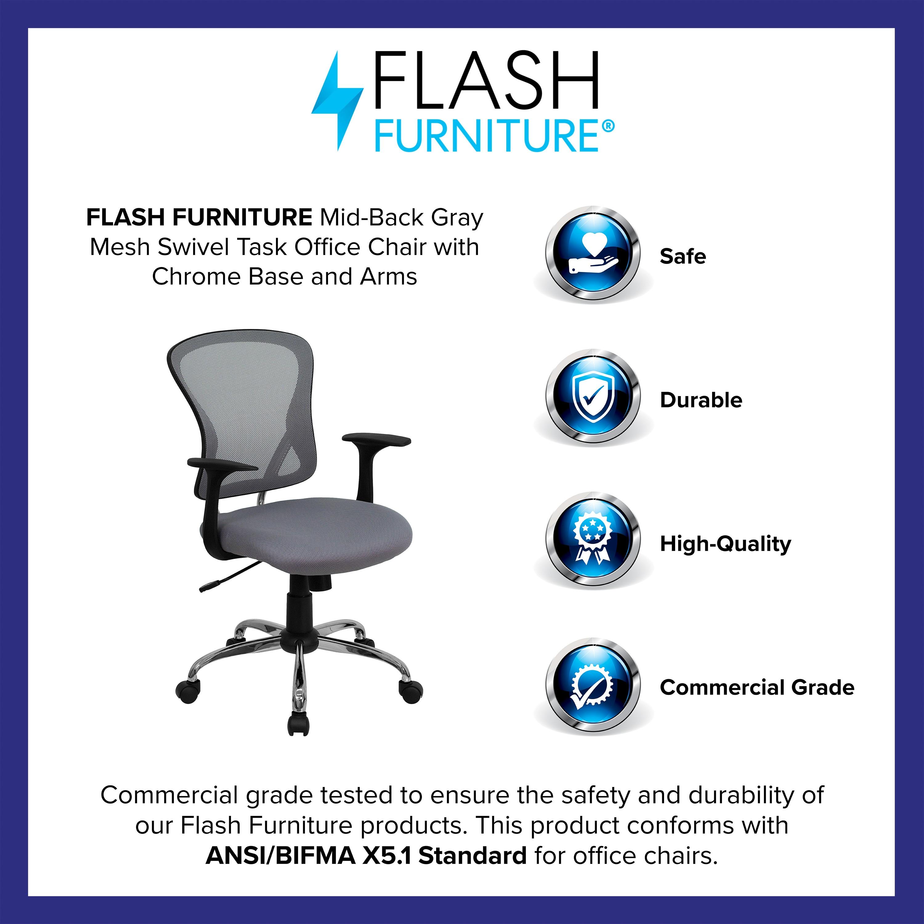 Flash Furniture Mid-Back Mesh Swivel Task Office Chair with Chrome Base and Arms