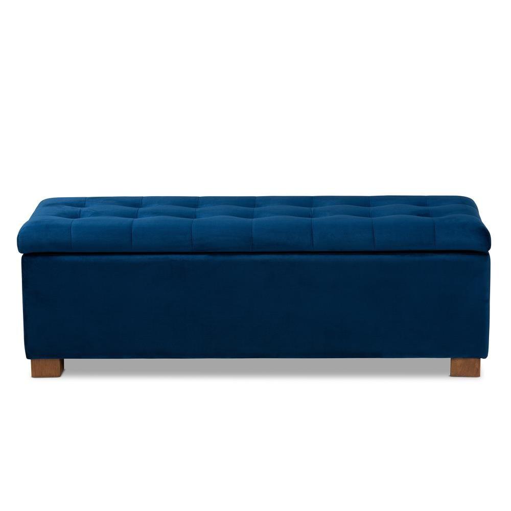 Roanoke Velvet Upholstered Grid Tufted Ottoman Bench: Bedroom Accent, Hidden Storage - Baxton Studio