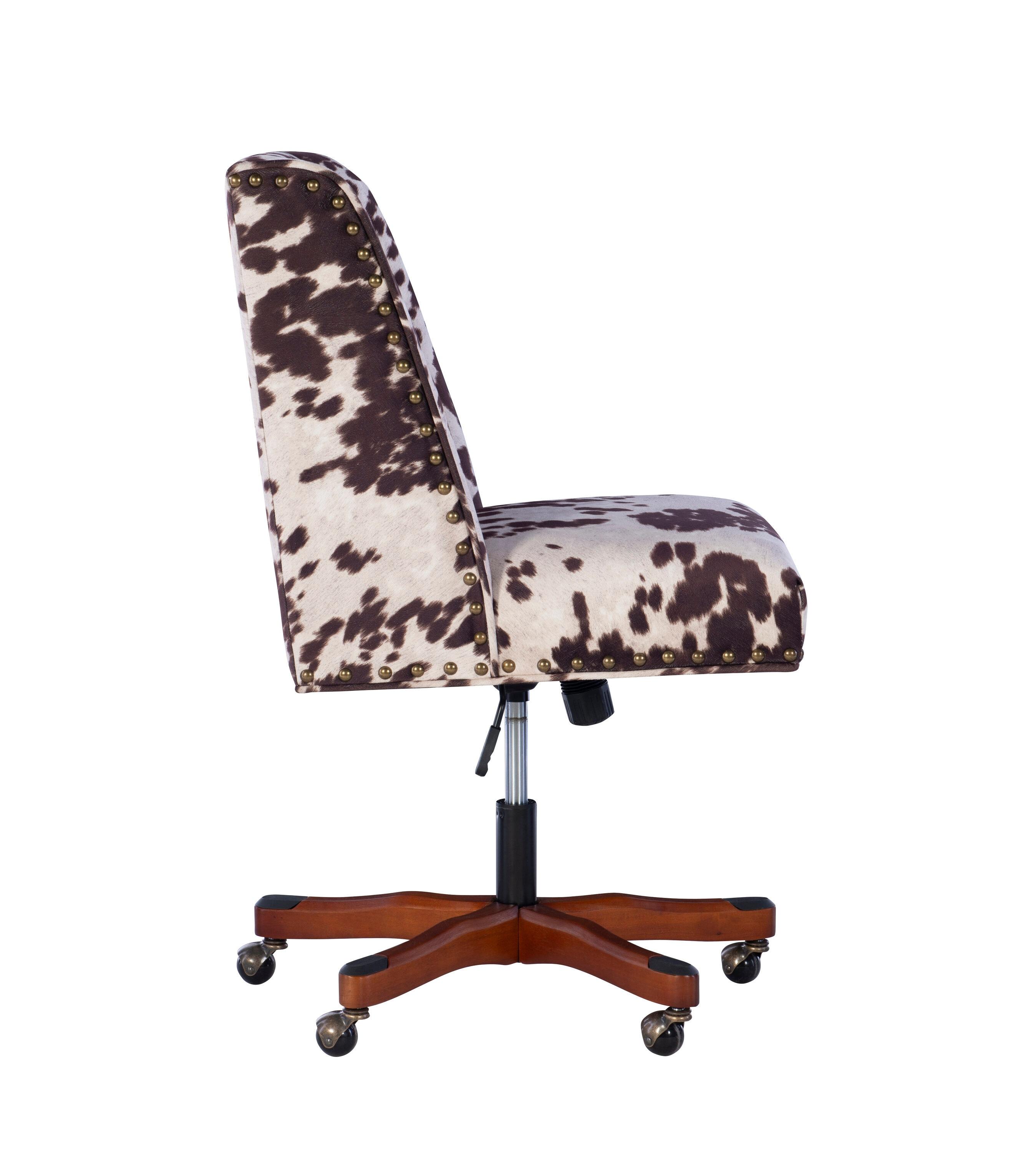 Draper Modern Office Swivel Desk Chair Metal Base Rolling Wheels Brown Cow Print - Linon