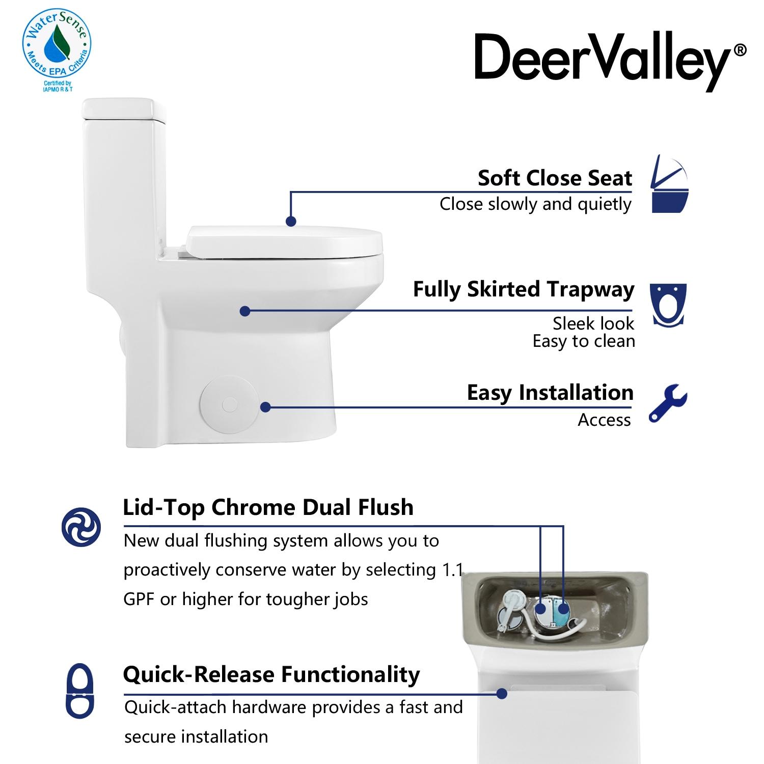 DeerValley Liberty Compact Toilets One-Piece Toilet With High-Efficiency Flush Round Toilet for Space-Saving Floor Mounted (Seat Included)