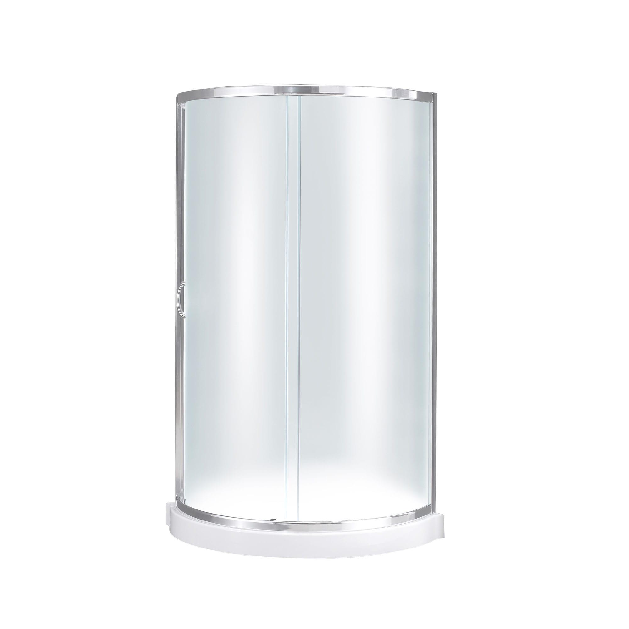 OVE Decors Breeze 35 in. Framed Round Shower Kit w/ Frosted Glass, Base in Chrome Finish
