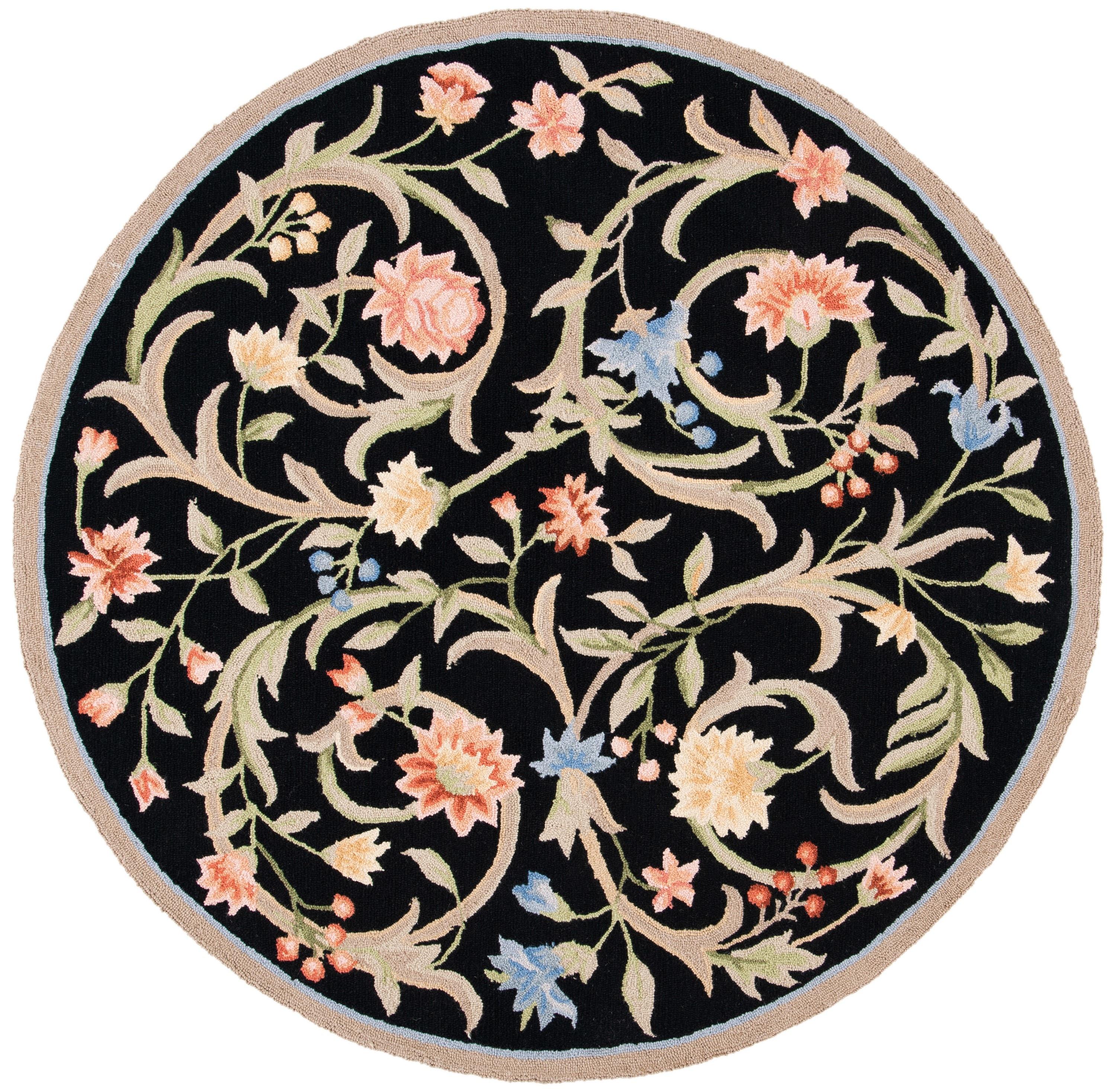 SAFAVIEH Chelsea Baxter Floral Wool Area Rug, Black, 4' x 4' Round
