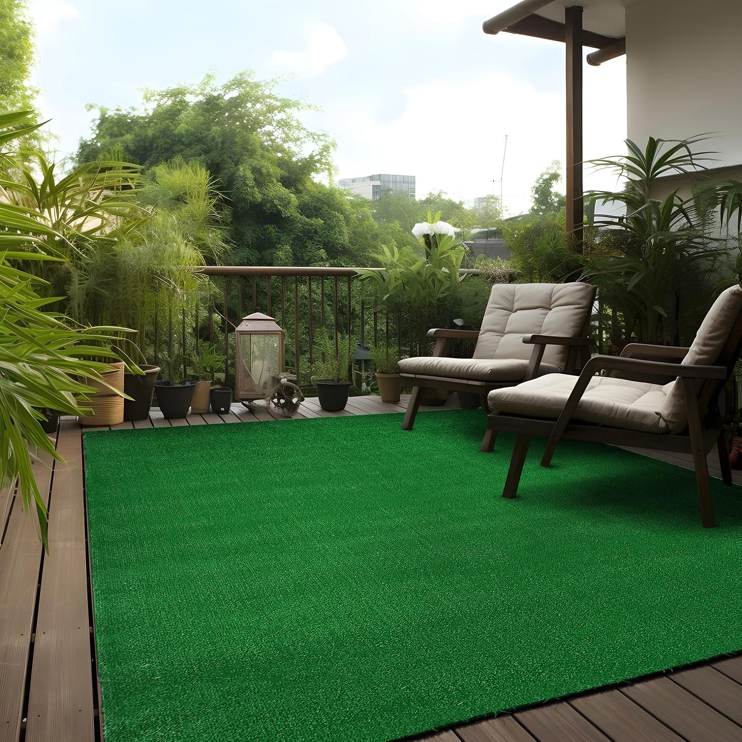 World Rug Gallery Artificial Turf Solid Grass Indoor Outdoor Area Rug - GREEN 5'x7'