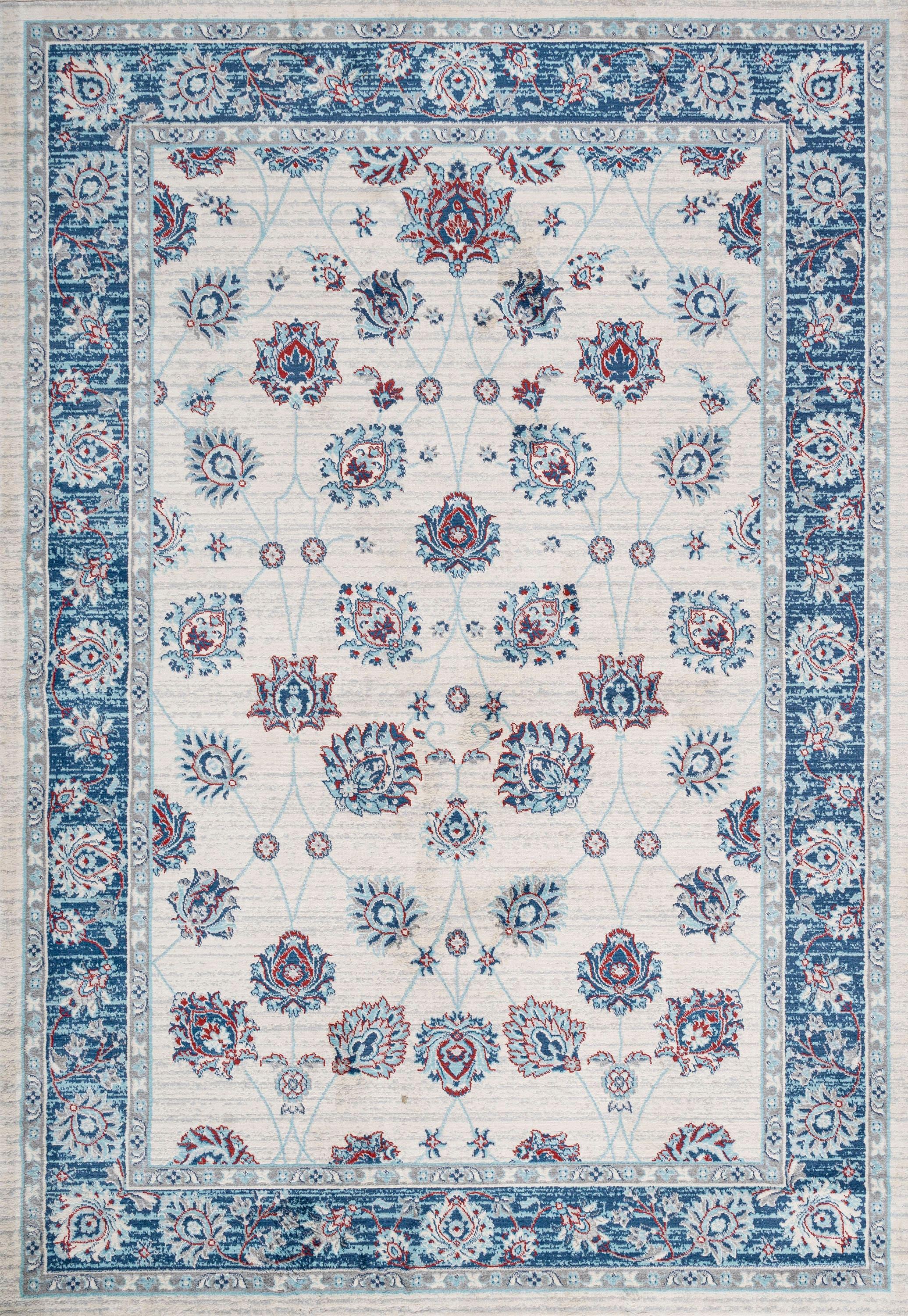 5' X 8' Modern Persian Vintage Moroccan Traditional Area Rug, Blue/Ivory/Red - JONATHAN Y