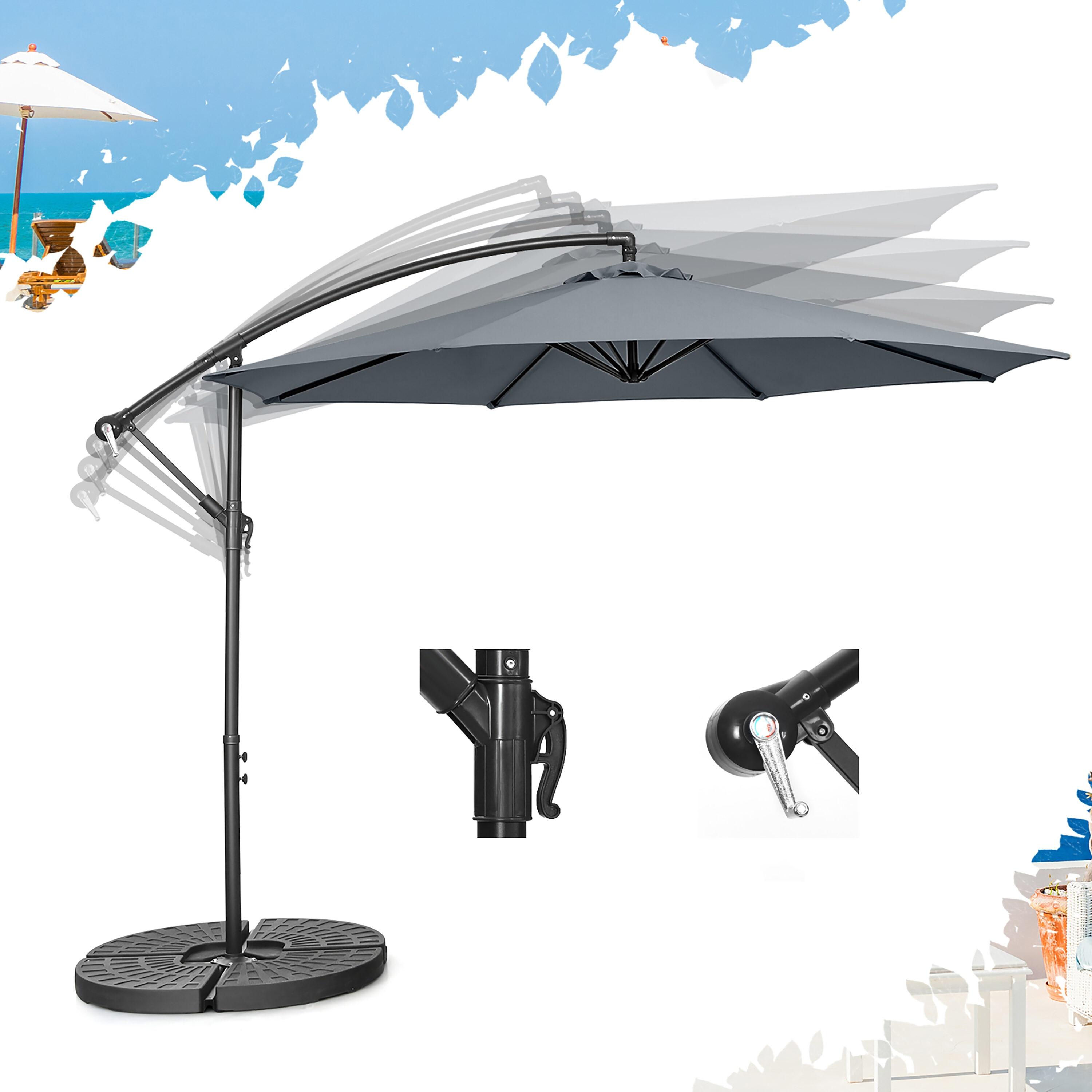 Costway  10 FT Patio Offset Umbrella w/8 Ribs Cross Base Tilt Grey