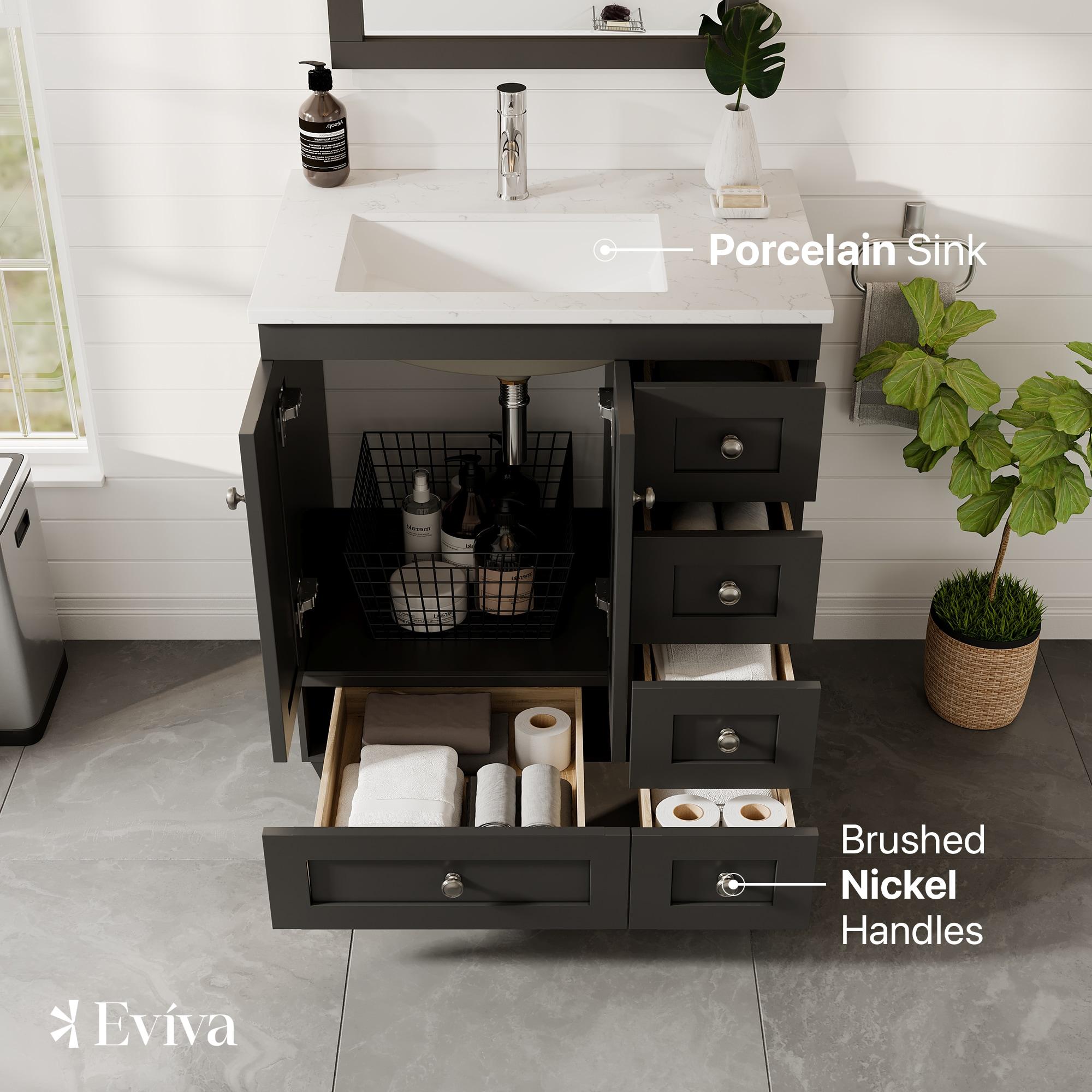 Eviva Happy 28"W x 18"D Espresso Bathroom Vanity with White Carrara Quartz Vanity Top and Rectangular Undermount Sink