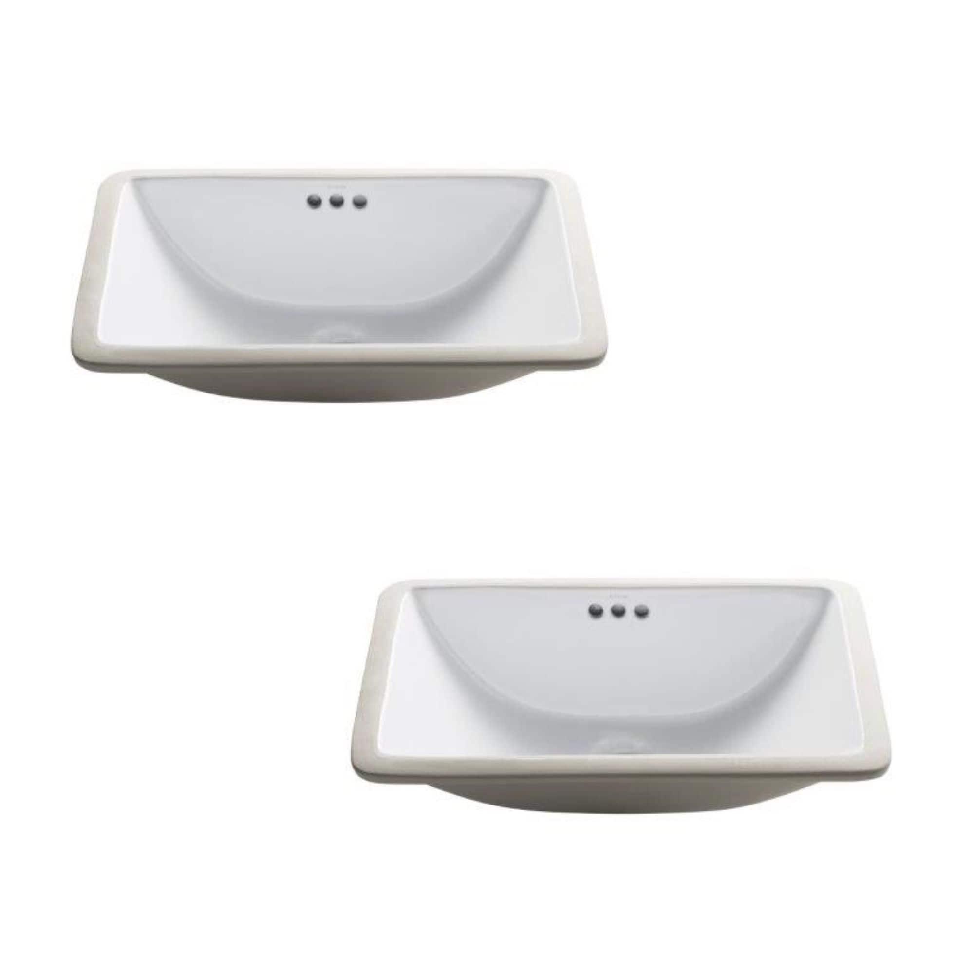 Elavo White Ceramic Rectangular Undermount Bathroom Sink with Overflow