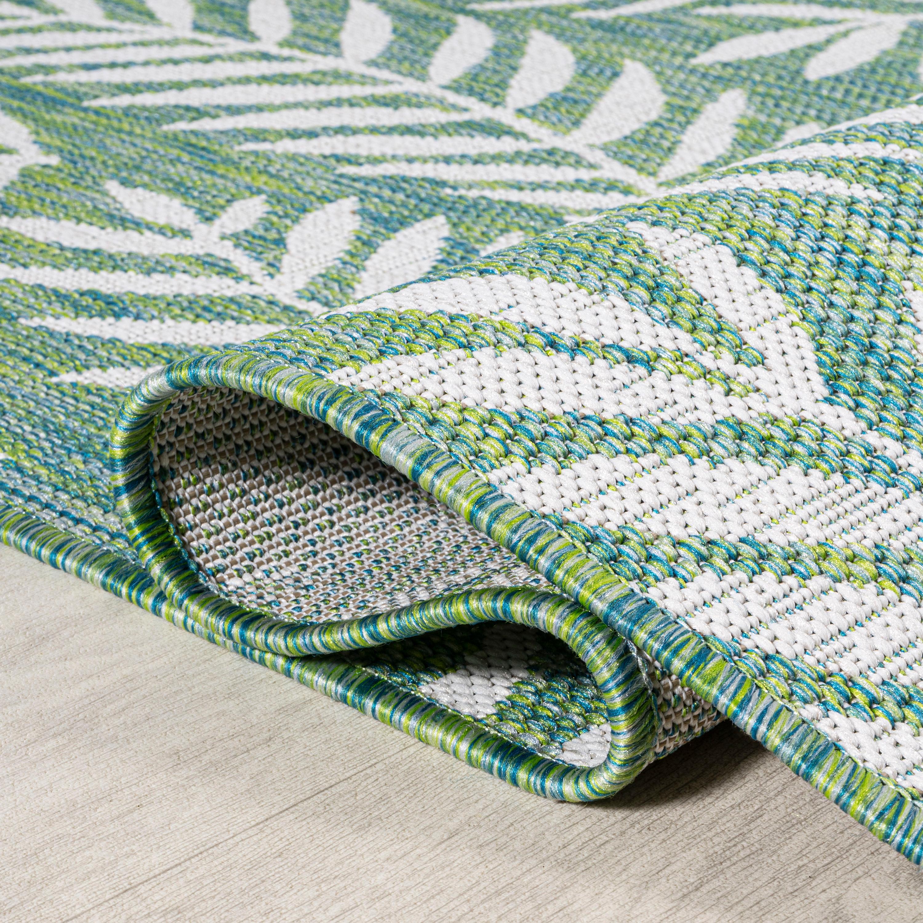 5' x 5' Nevis Palm Frond Indoor/Outdoor Area Rug, Cream/Green - JONATHAN Y