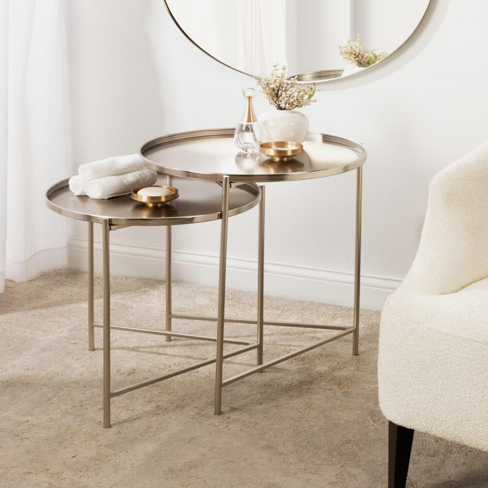 Kate and Laurel Ulani Round Metal Nesting Table, 2 Piece, Silver