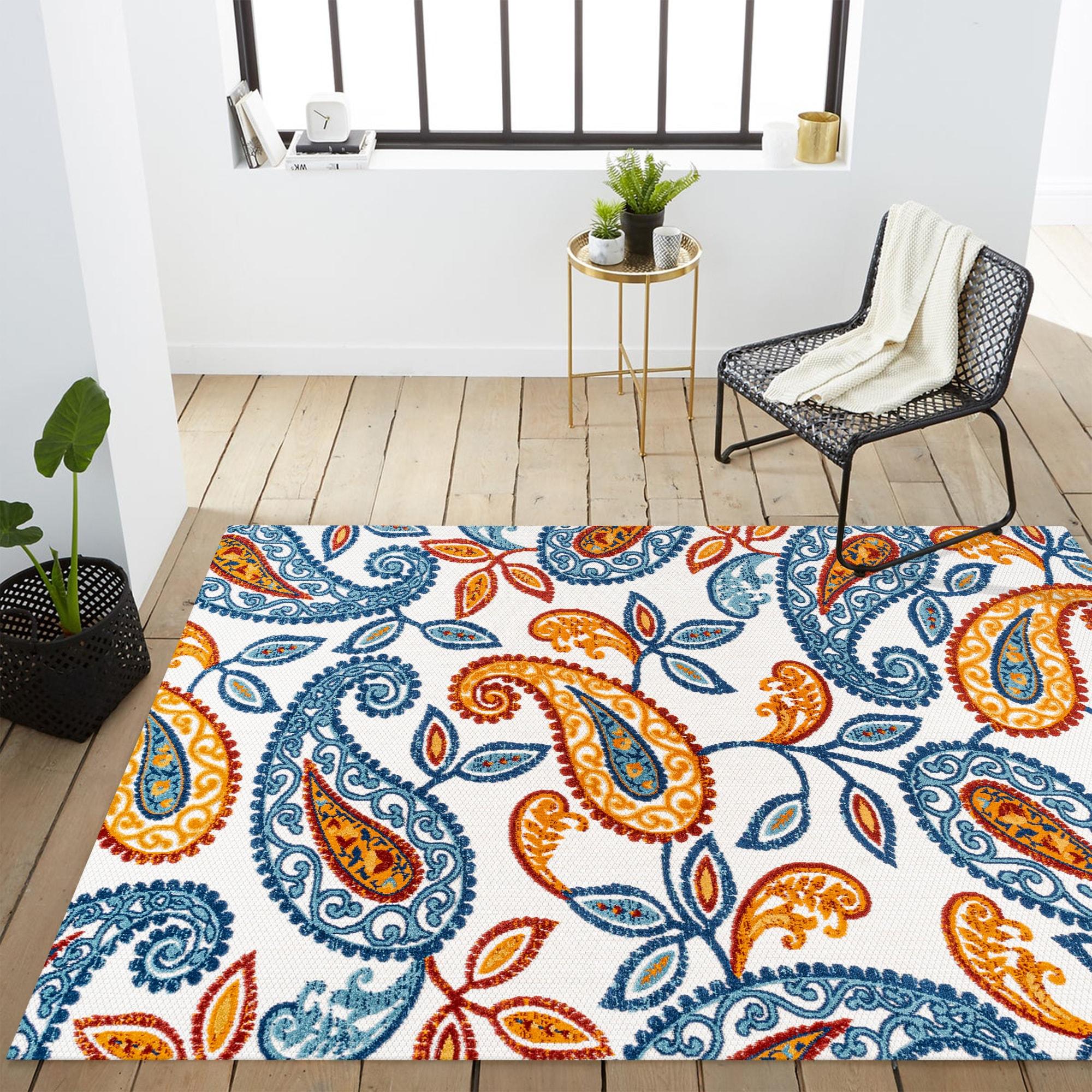 5'x8' Julien Paisley High-Low Indoor/Outdoor Area Rug, Orange/Blue - JONATHAN Y