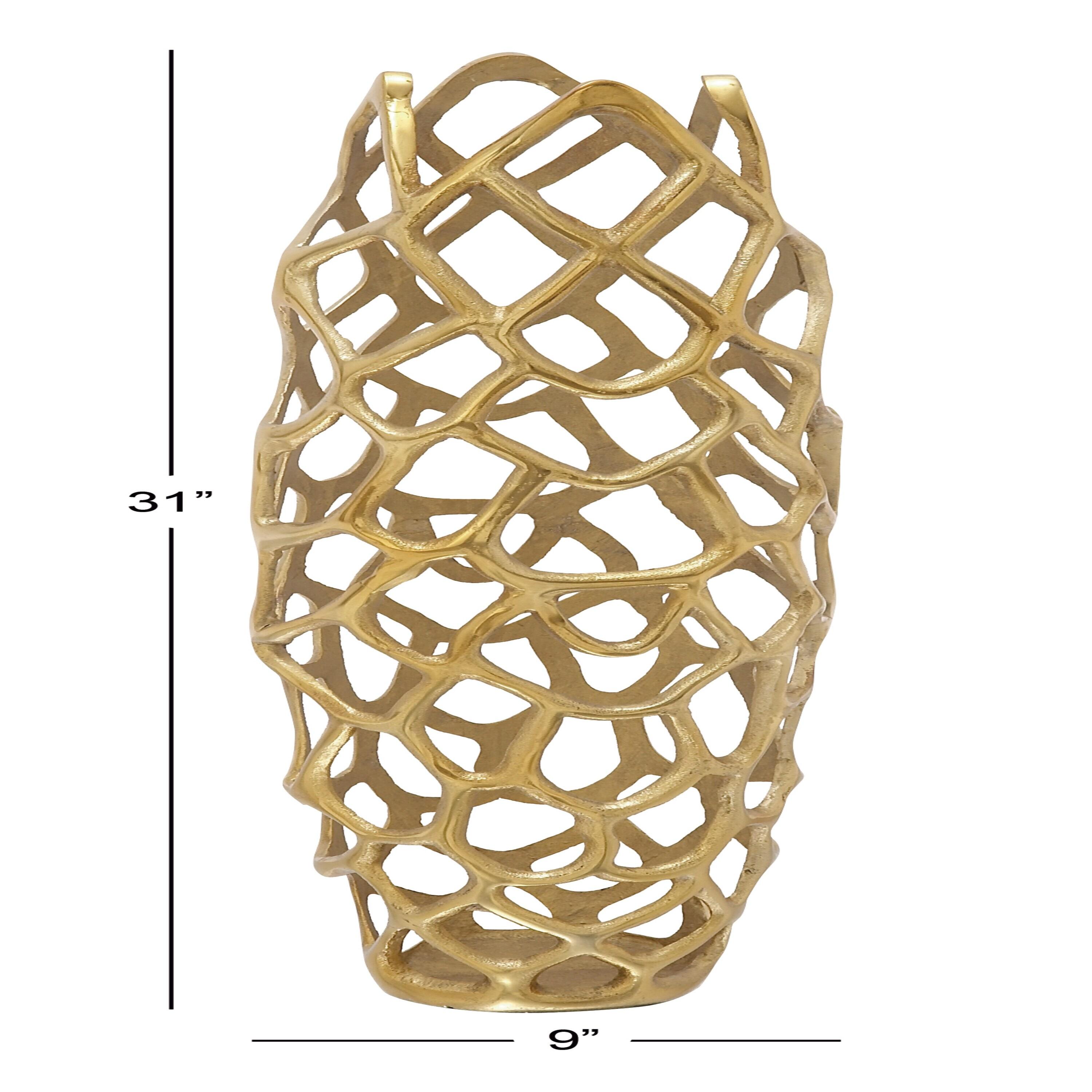 Olivia & May 31" x 9" Eclectic Woven Net-Inspired Aluminum Vase Gold - Indoor Contemporary Amphora Design