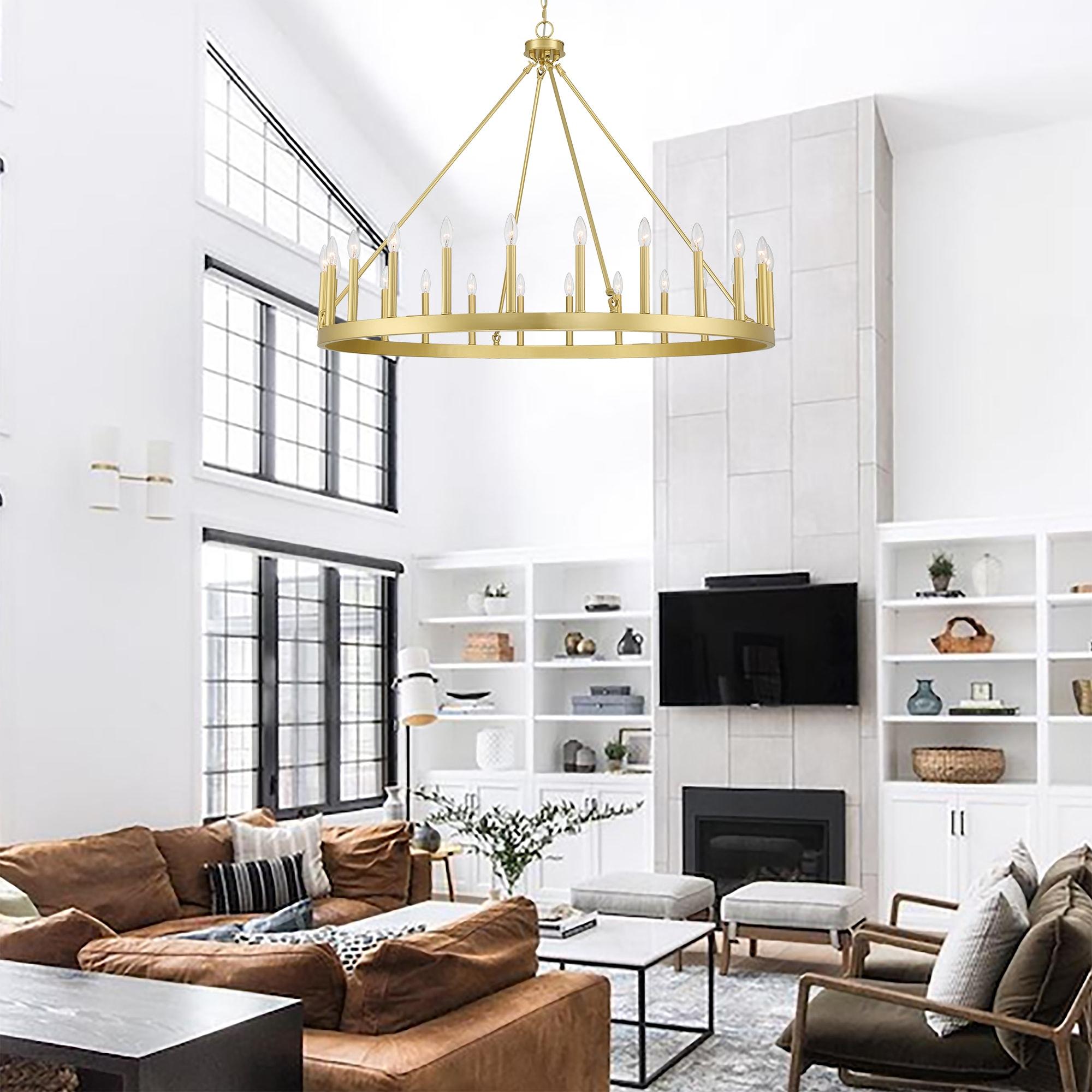 ACROMA  24 Light Modern Farmhouse Wagon Wheel Chandelier-UL Certified Satin Brass