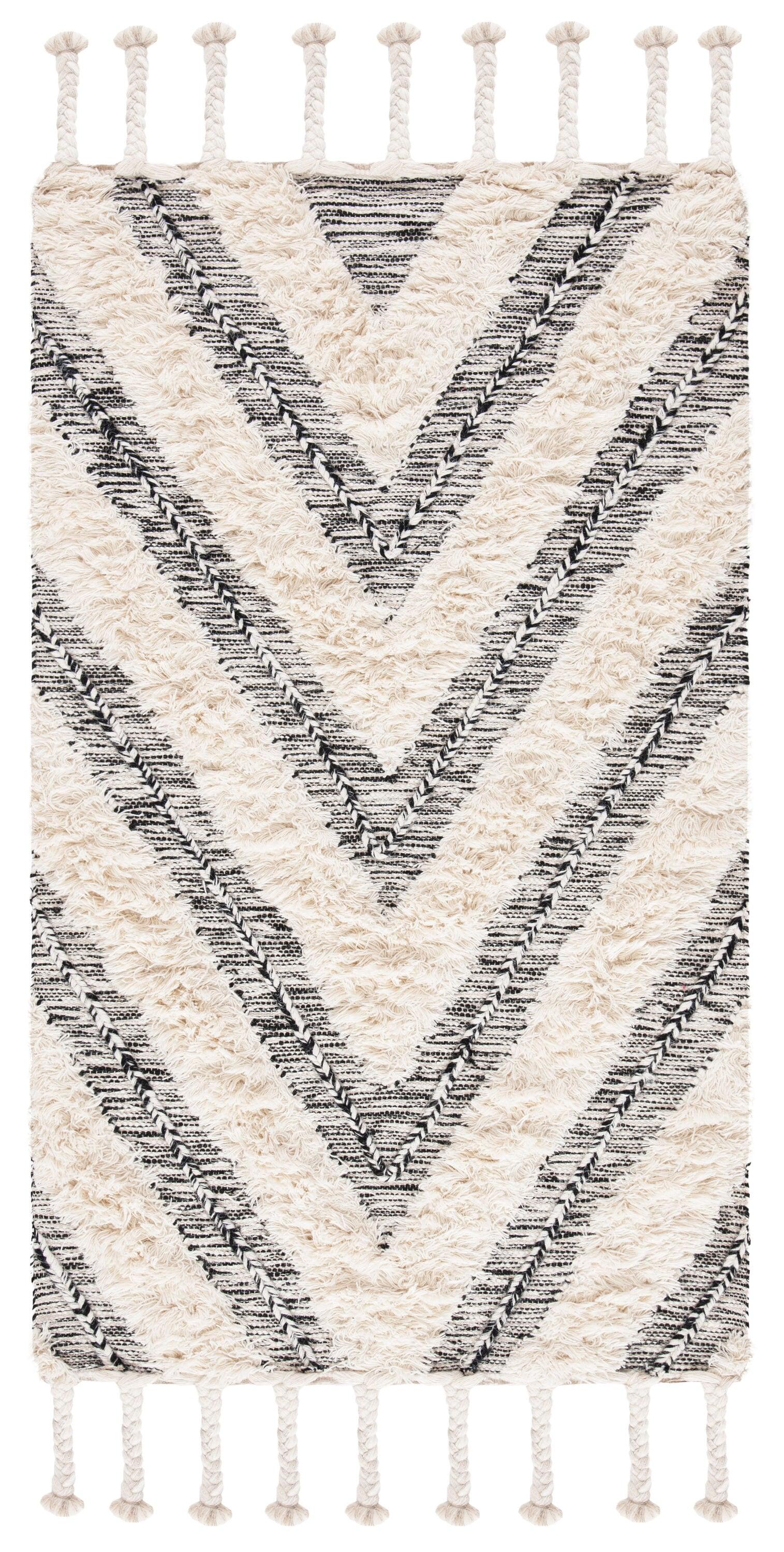Kenya KNY901 Hand Knotted Area Rug - Black/Ivory - 3'x5' - Safavieh.