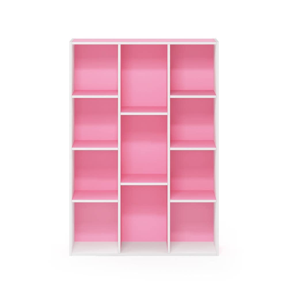 11-Cube Reversible Open Shelf Bookcase, White & Pink