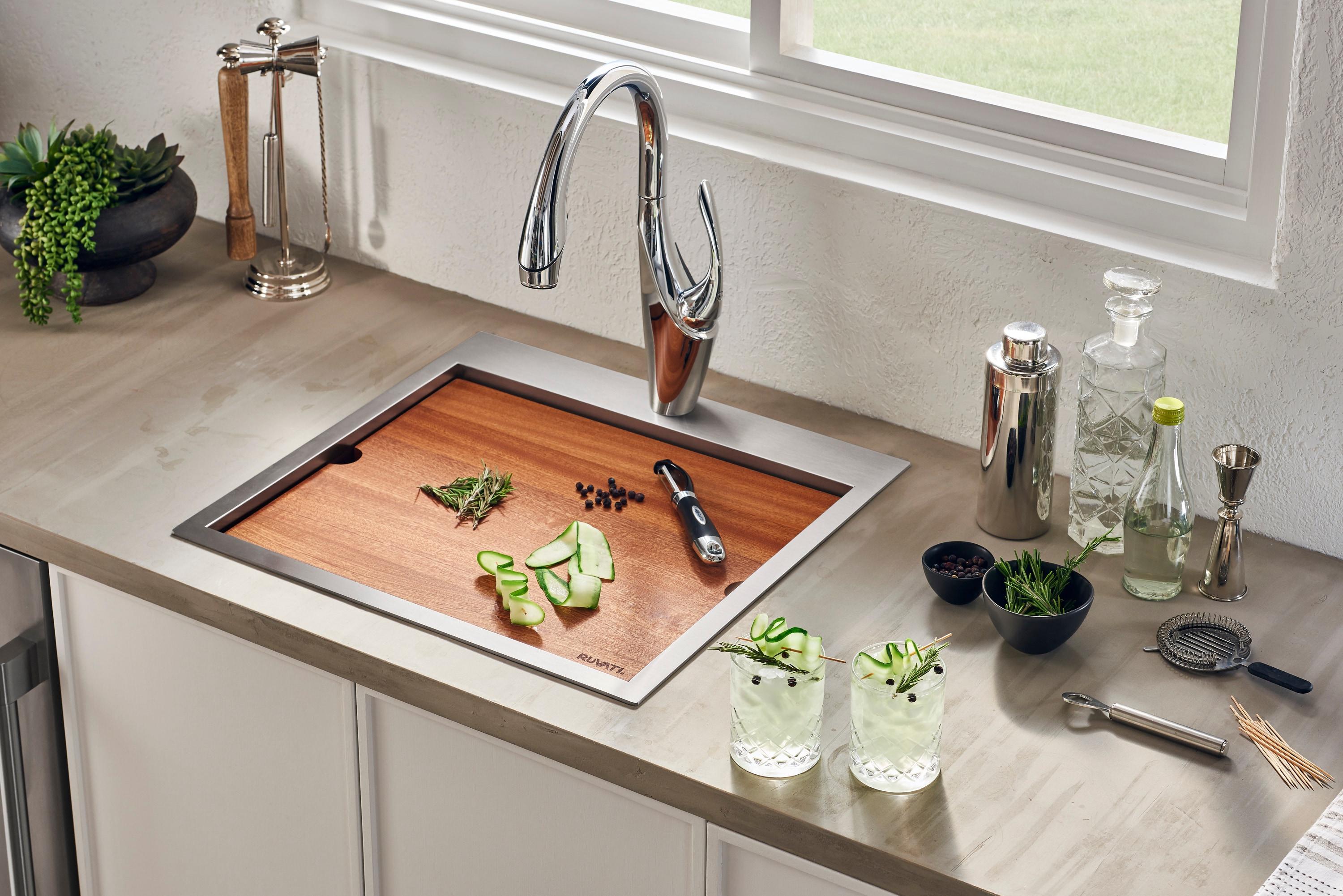 Ruvati 21 x 20 inch RV Workstation Drop-in Topmount Bar Prep Kitchen Sink 16 Gauge Stainless Steel
