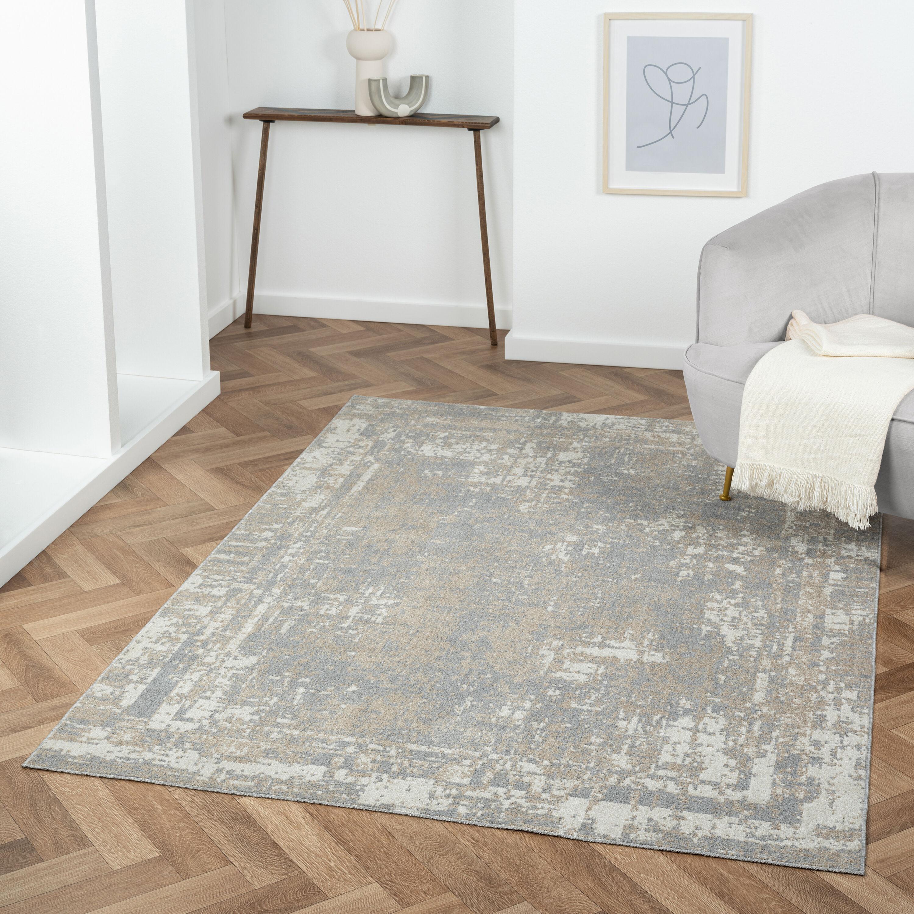 Lellani Gray Abstract Washable 5' x 7' Area Rug