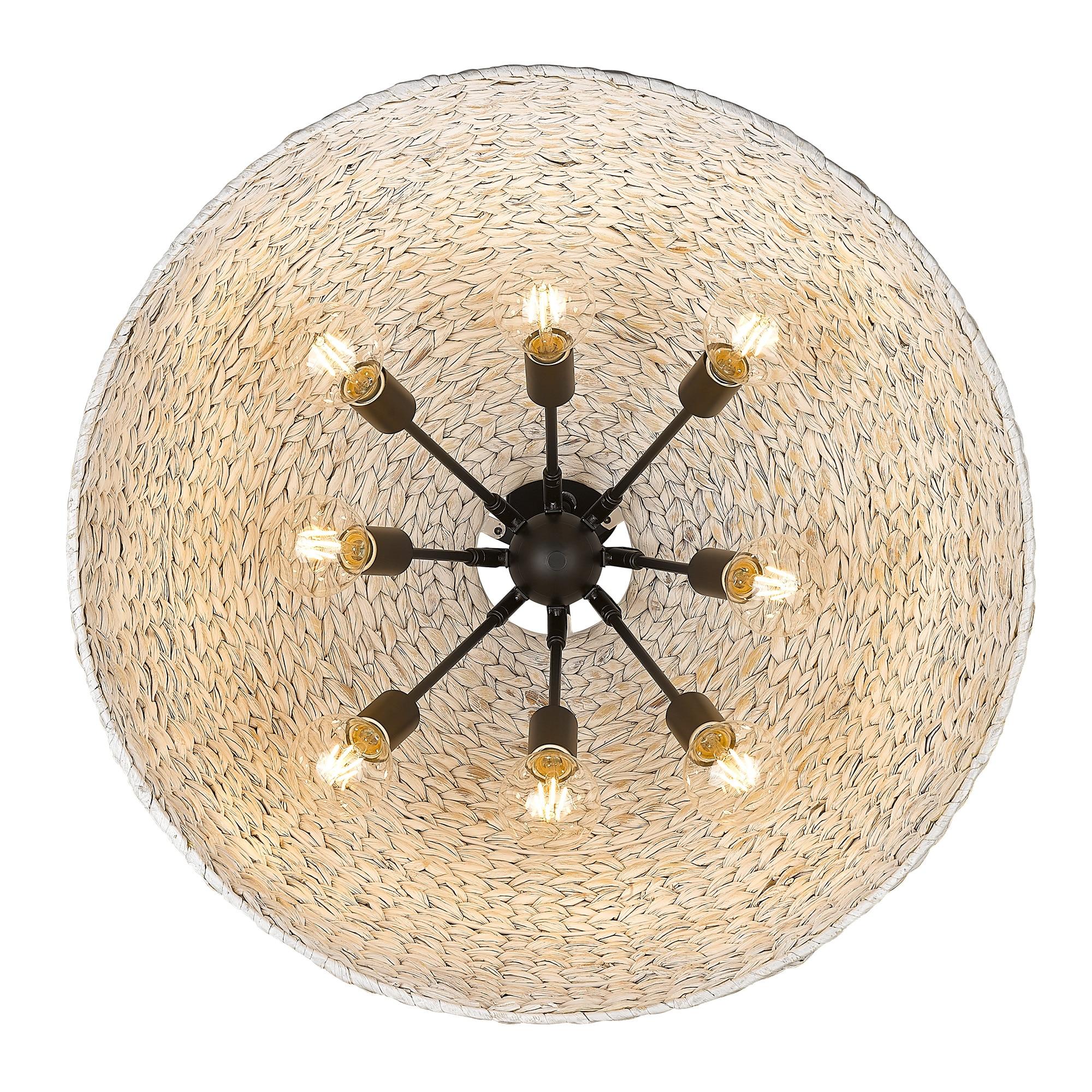 Golden Lighting Rue 8-Light Chandelier in Matte Black with Painted Sweet Grass