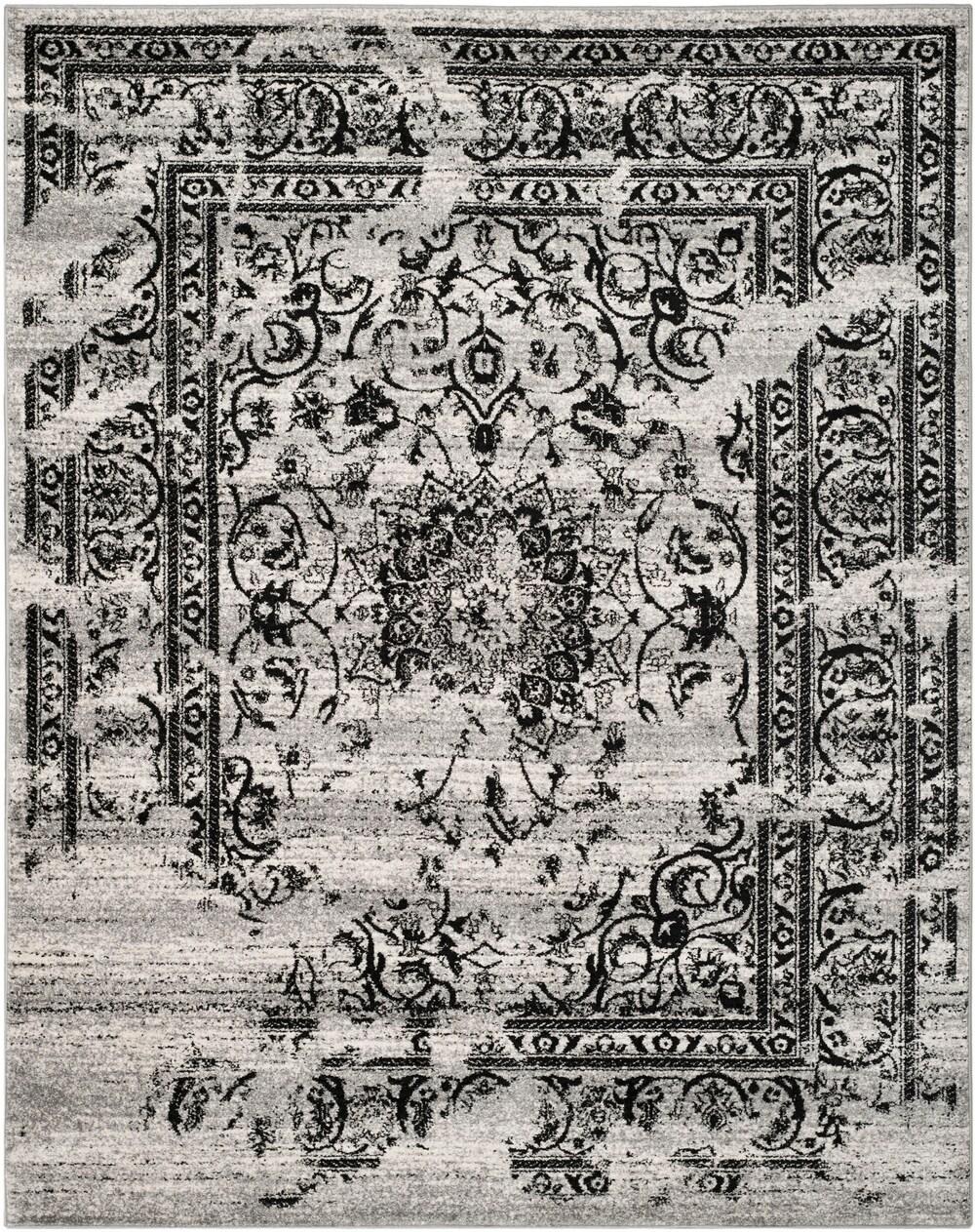 SAFAVIEH Adirondack Zoey Alfombra de Área Descolorida Tradicional, Plata / Negro, 12 'x 18'