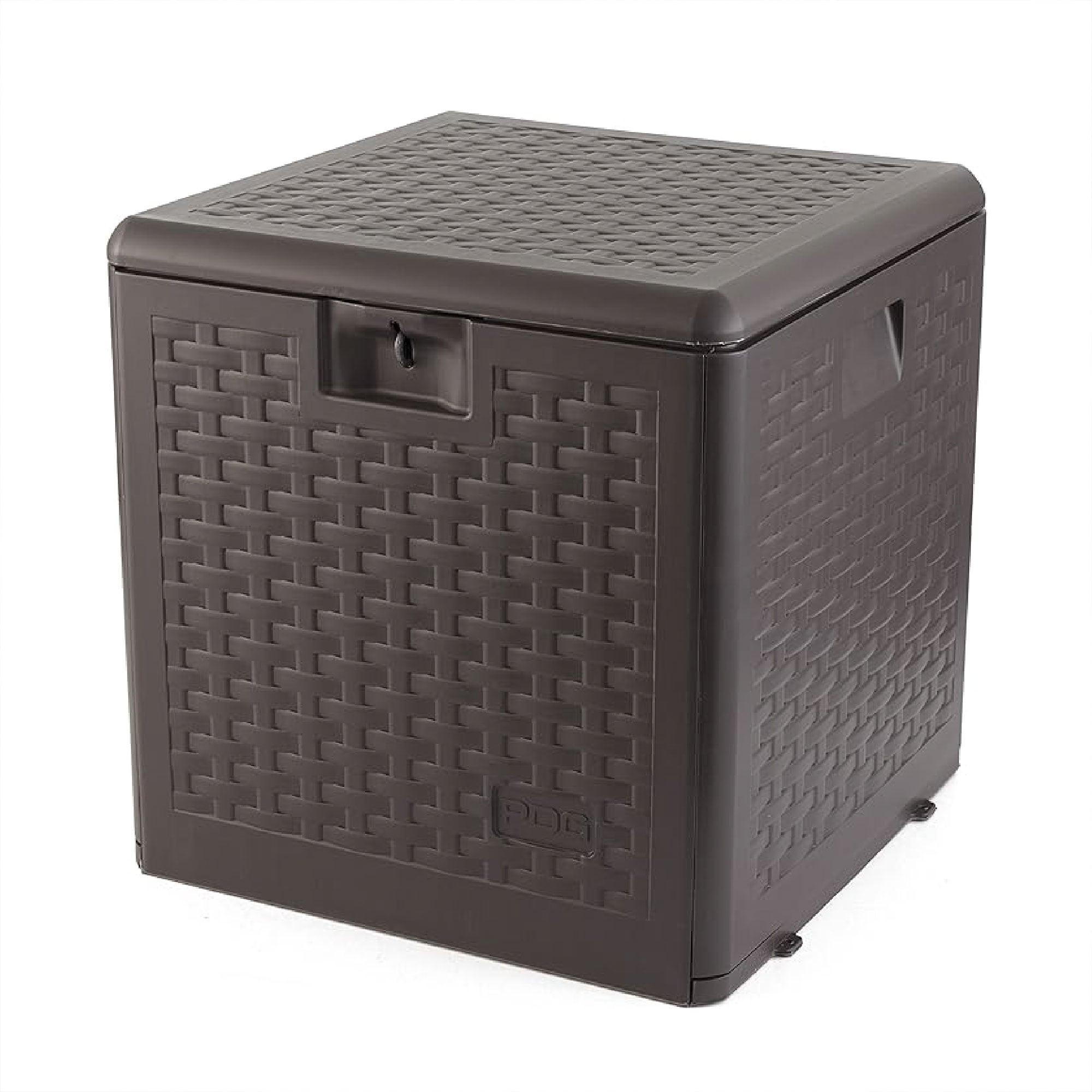Plastic Development Group 28-Gallon Weather-Resistant Plastic Resin Outdoor Storage Patio Deck Box with Slide and Snap Assembly, Java Brown
