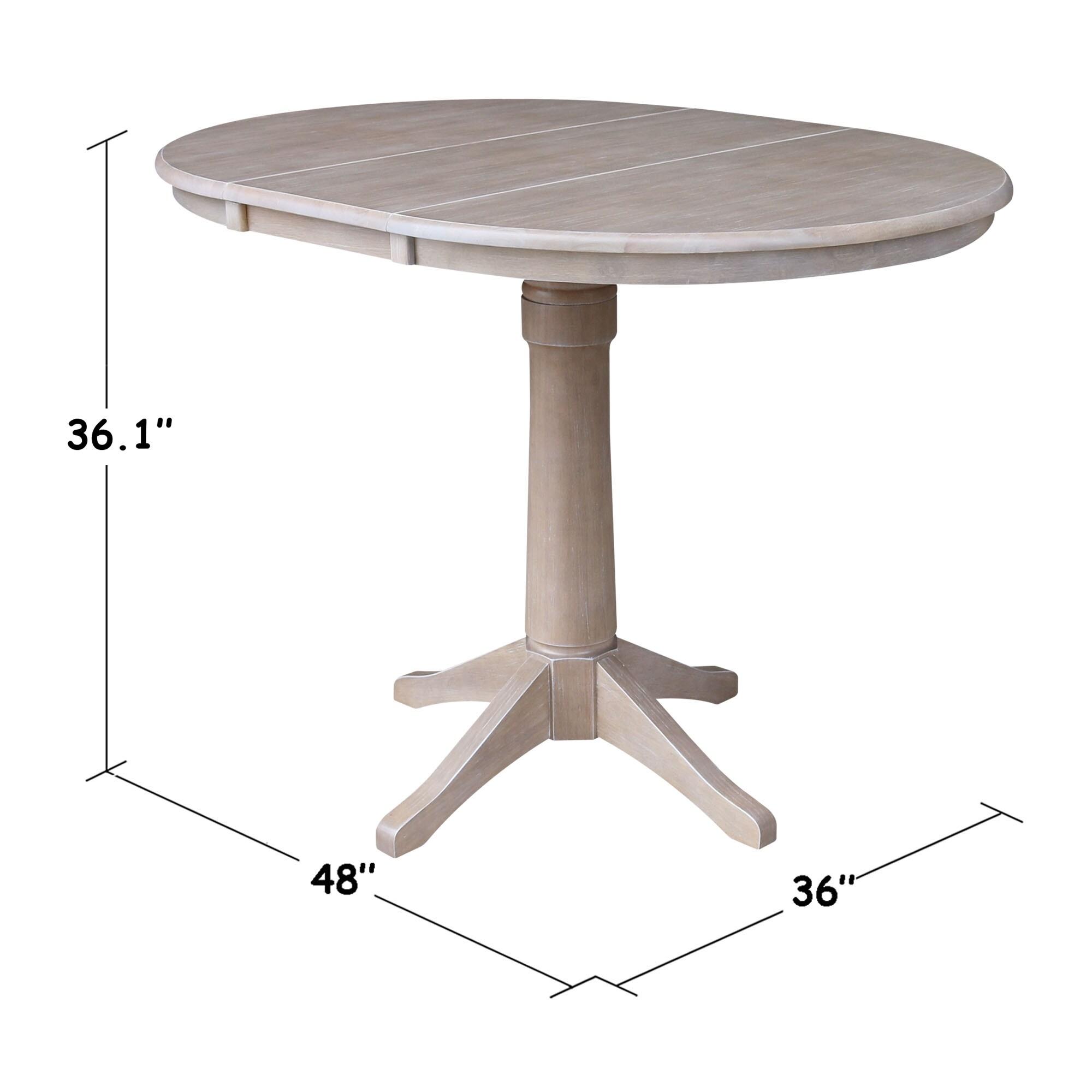 International Concepts 36" Magnolia Round Top Counter Height Dining Table with 12" Leaf Washed Gray Taupe