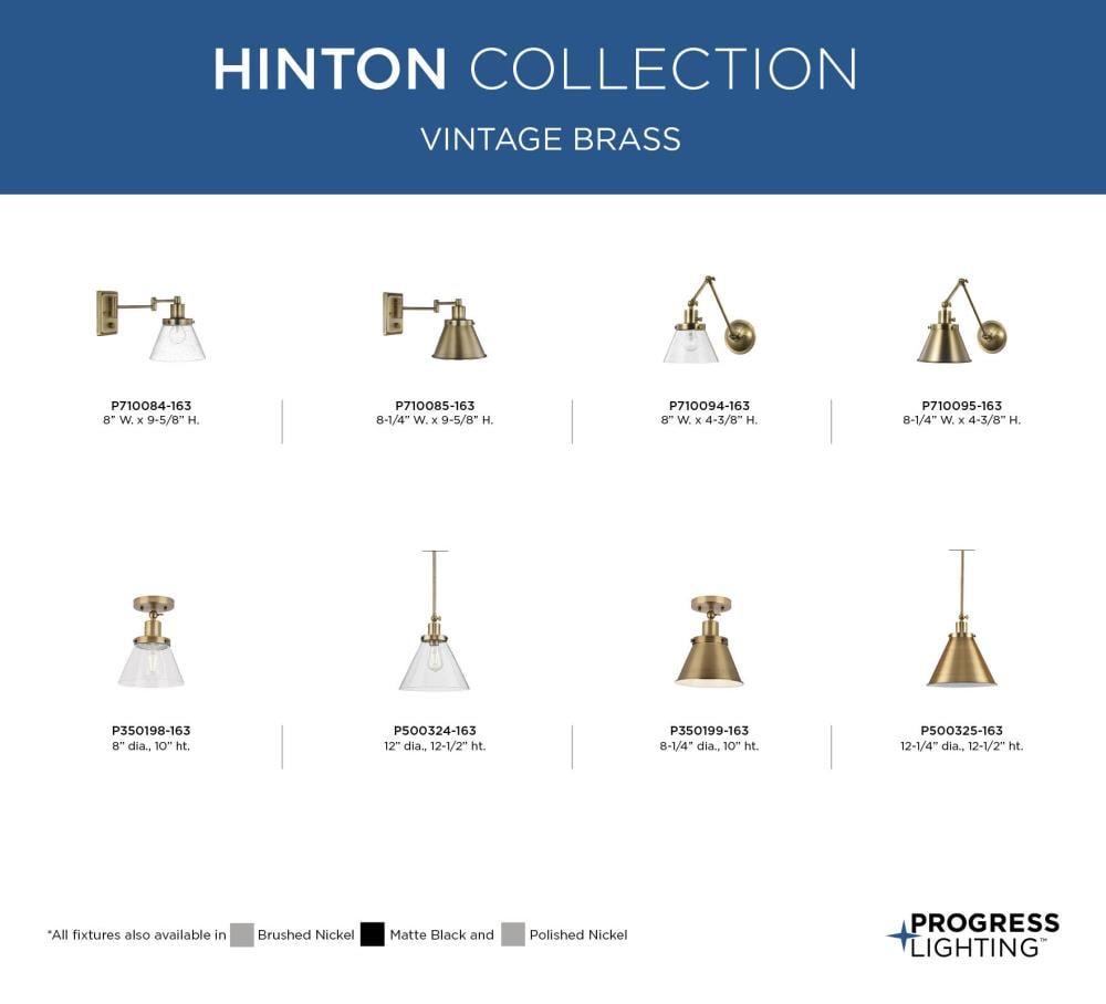 Progress Lighting Hinton 1-Light Industrial Pendant, Vintage Brass, Seeded Glass Shade