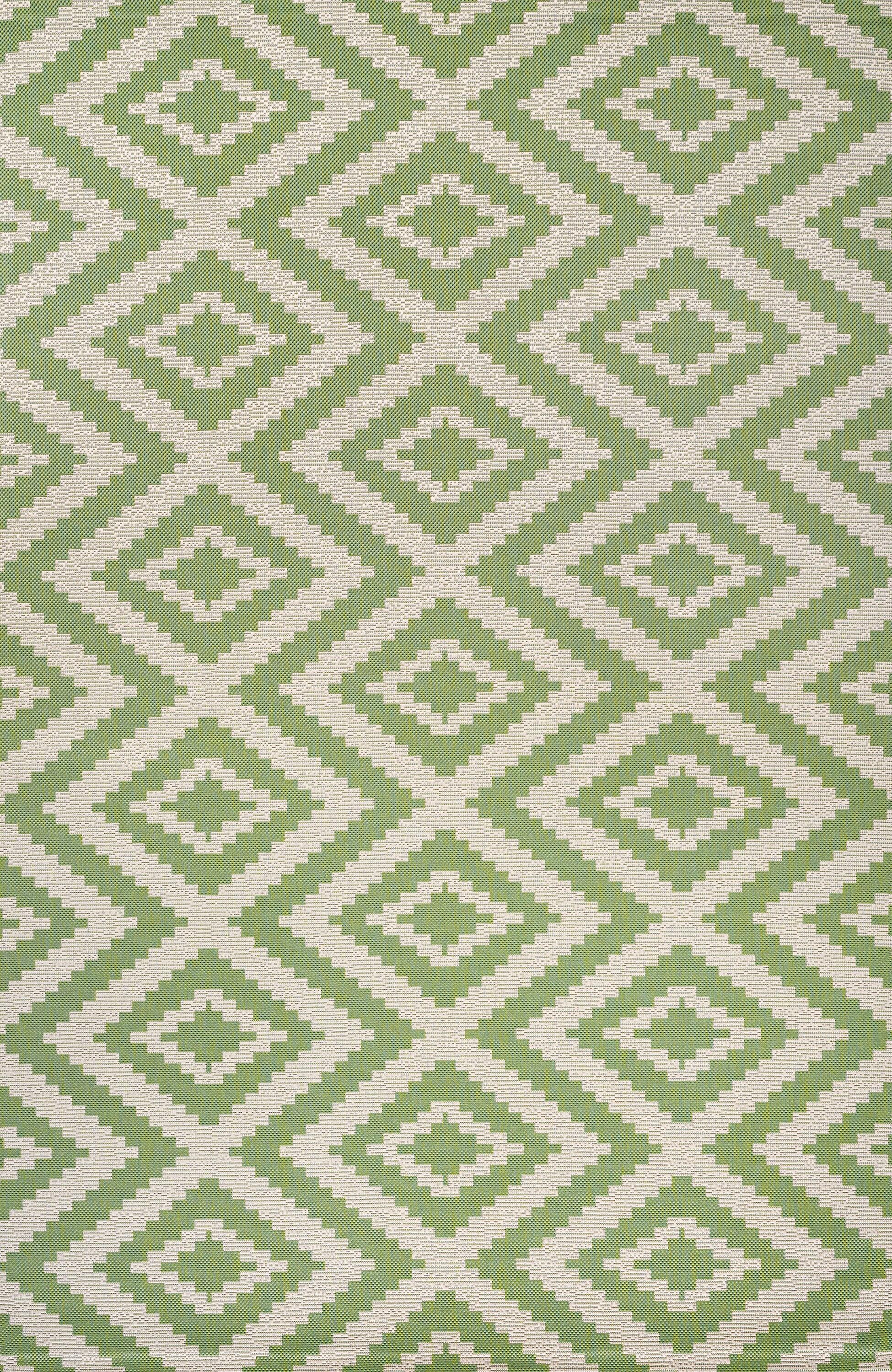 4'x6' Sintra Diamond Indoor/Outdoor Area Rug, Green/Cream - JONATHAN Y