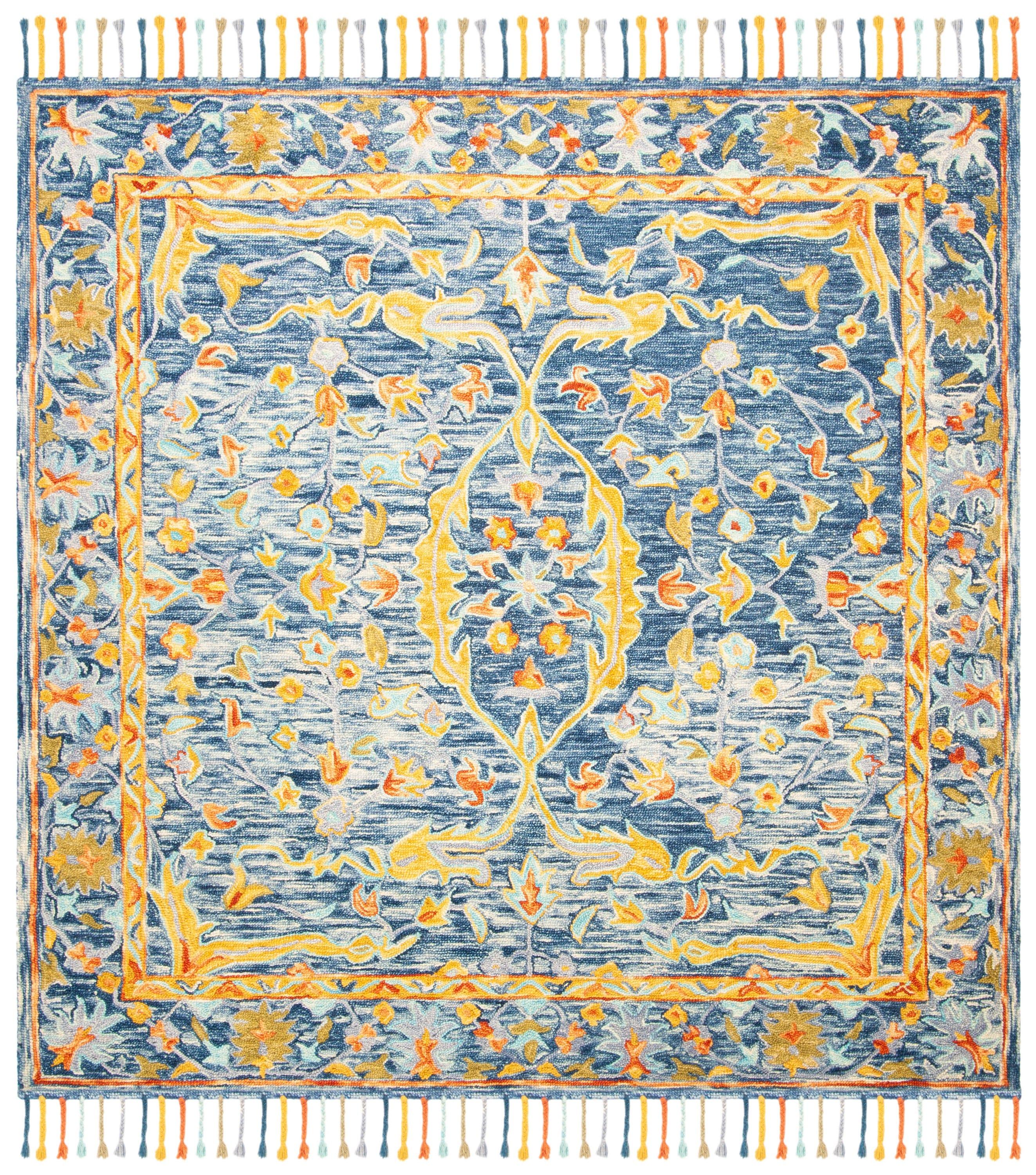Aspen APN116 Hand Tufted Area Rug - Blue/Rust - 7' X 7' Square - Safavieh.