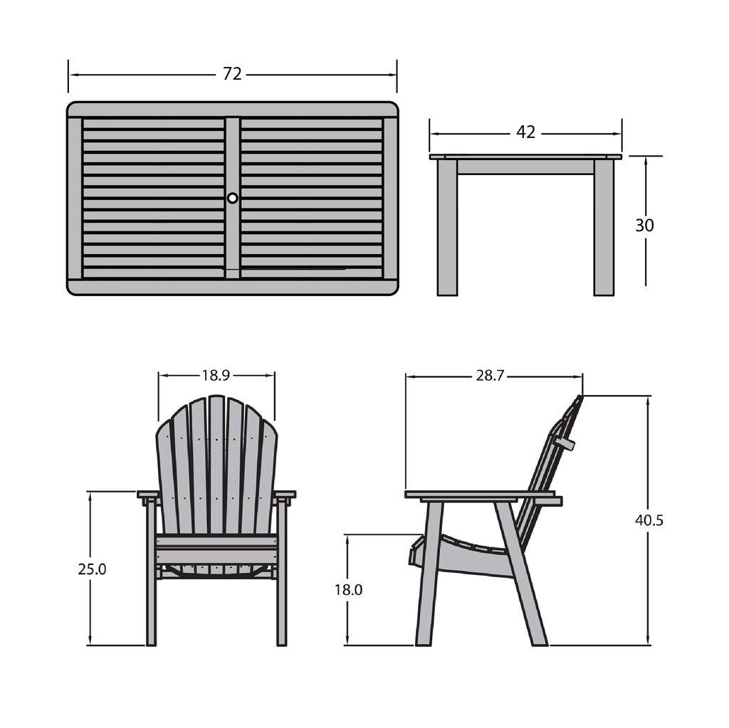 Highwood 7-pc Hamilton Dining Set - 42" x 72" Rectangle Table, Dining Height, Outdoor, Eco-friendly, Synthetic Wood